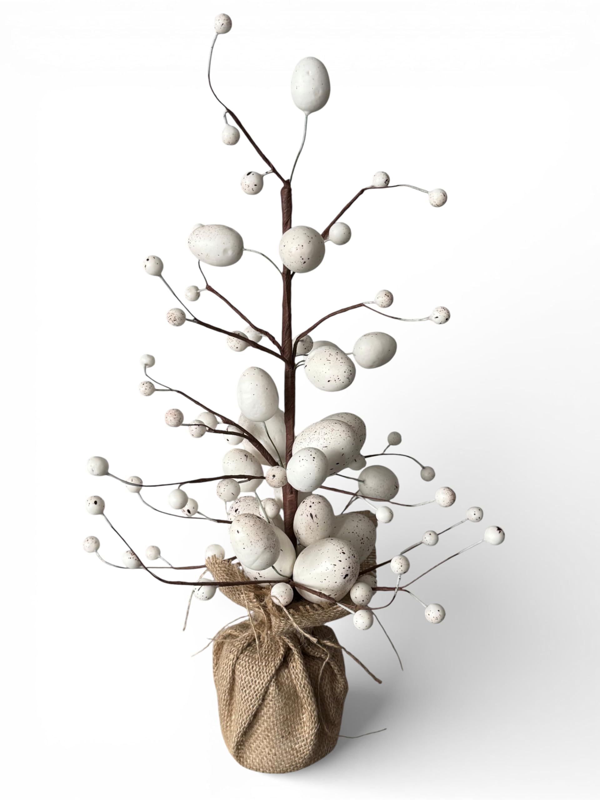 Pf+A White Easter Egg Tree Decoration, Speckled Eggs With Burlap Base, 49Cm
