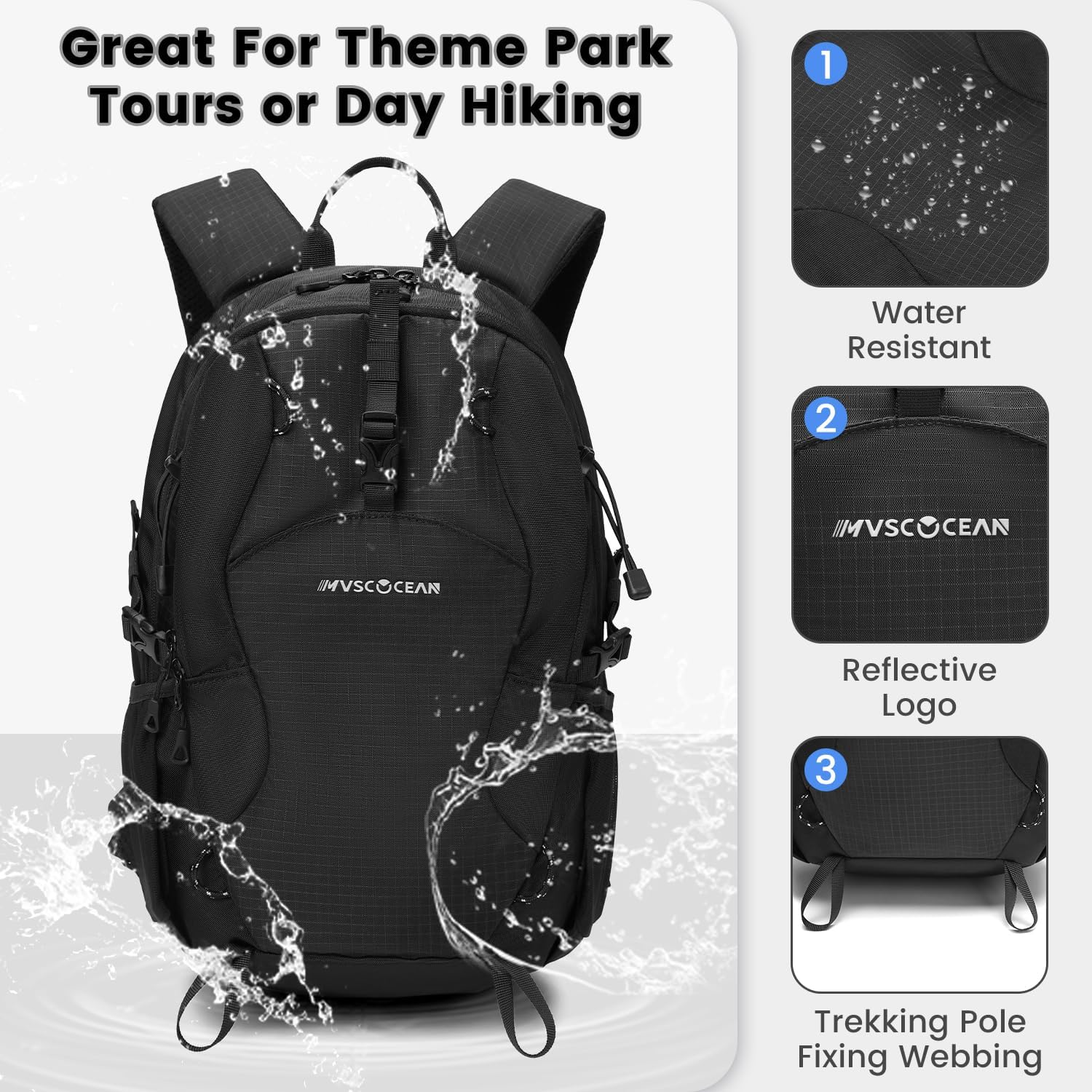 20L Lightweight Hiking Daypack, Small Hiking Travel Backpack for Women men (Black)
