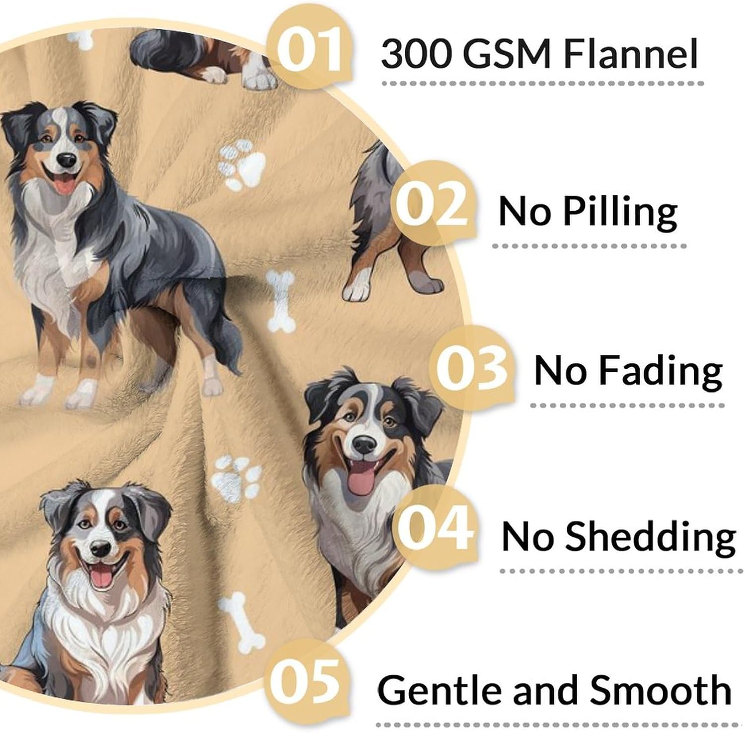Australian Shepherd Blanket - Soft, Fuzzy & Warm - 60"x80" Twin Size Blanket for Bed, Couch & Living Room - Yellow Cute Throw Gifts for Dog Lover - Image 4