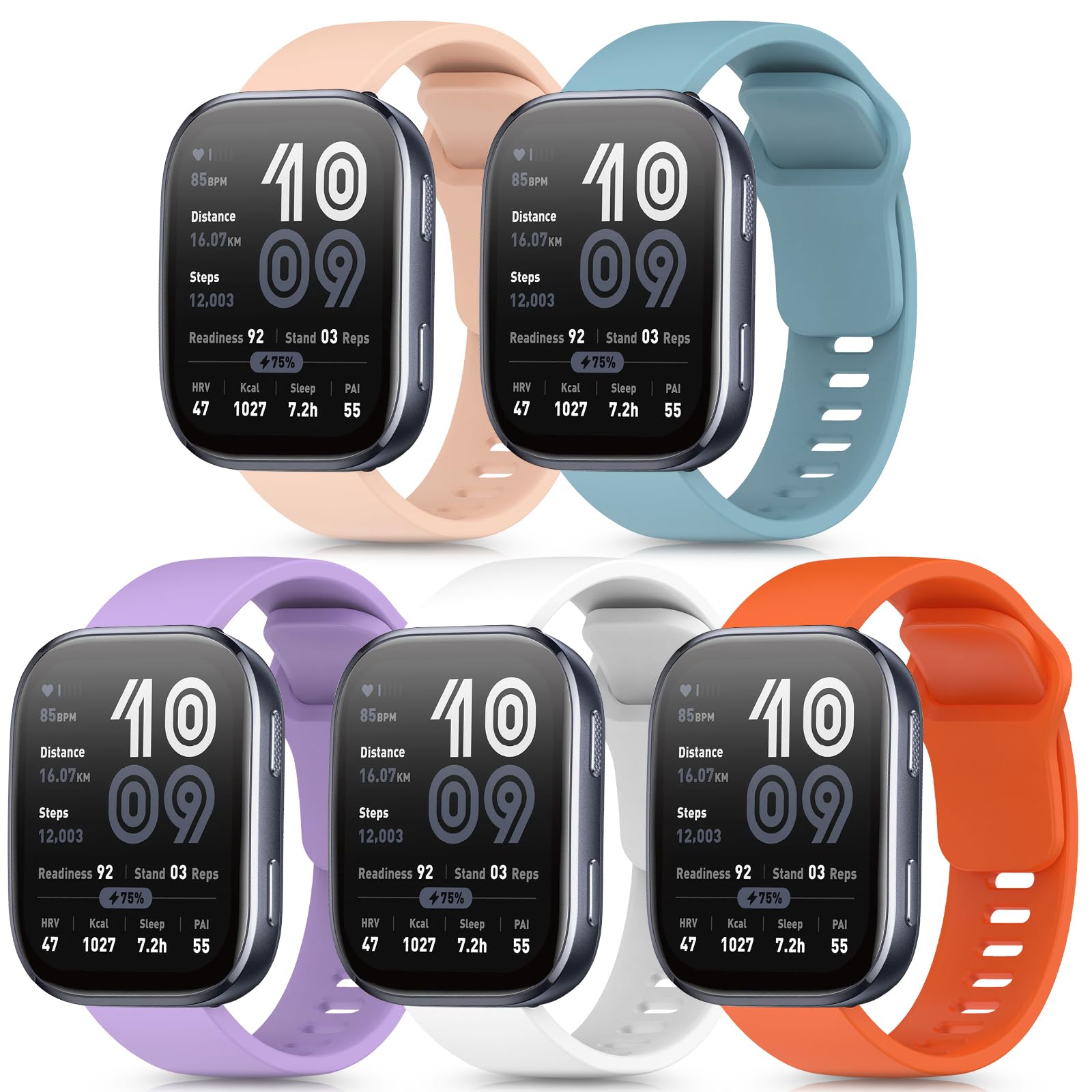 5 Piezas Pulseras para Amazfit Bip 6 Pulsera,22MM Correas Pulsera Deportiva de Silicona Compatible con Amazfit Bip 5 Correa de Repuesto