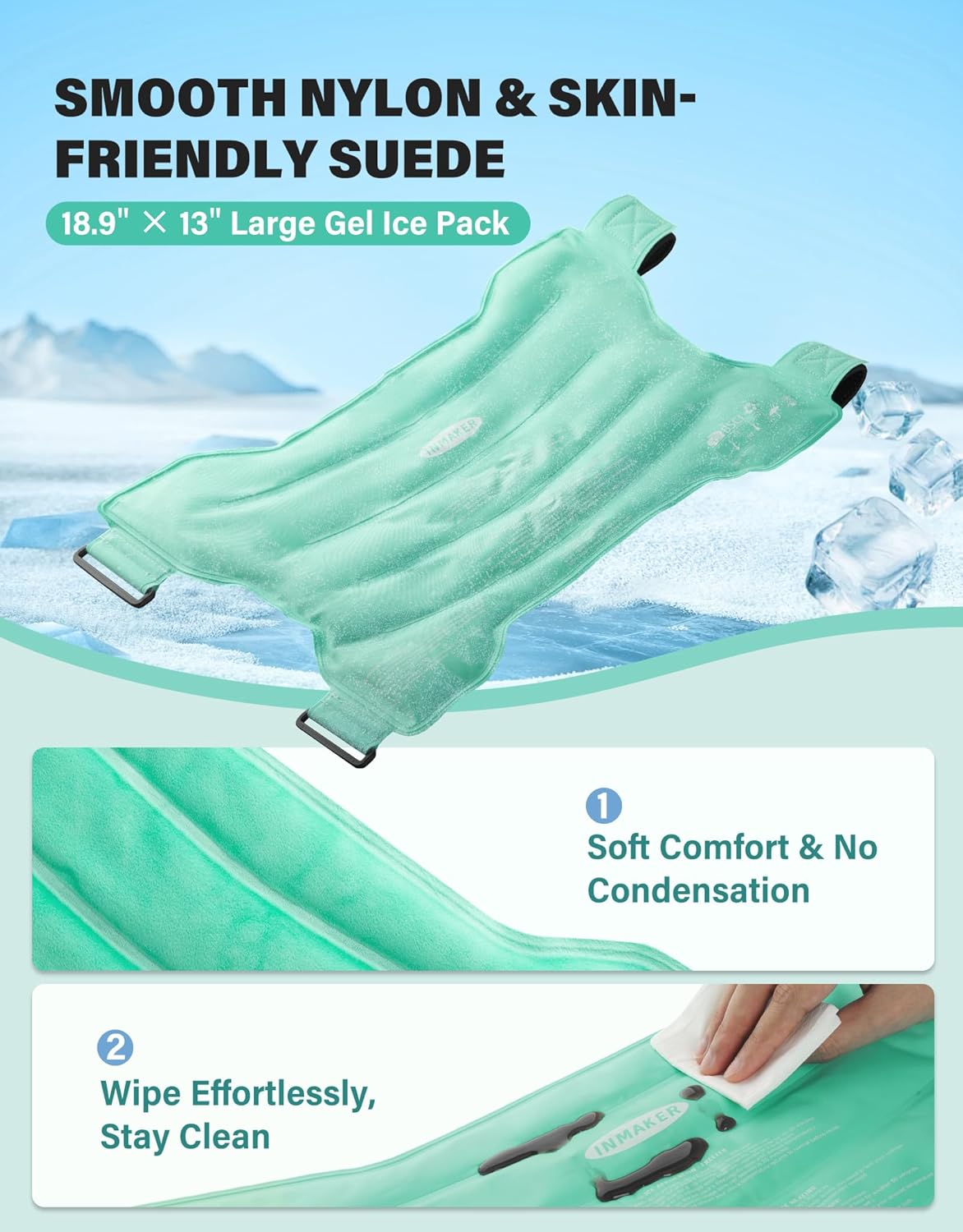 INMAKER Hip Ice Pack Wrap, Gel Ice Pack Reusable for Hip Replacement Surgery, Long Lasting Cold Compress for Injuries, Inflammation, Swelling and Pain Relief