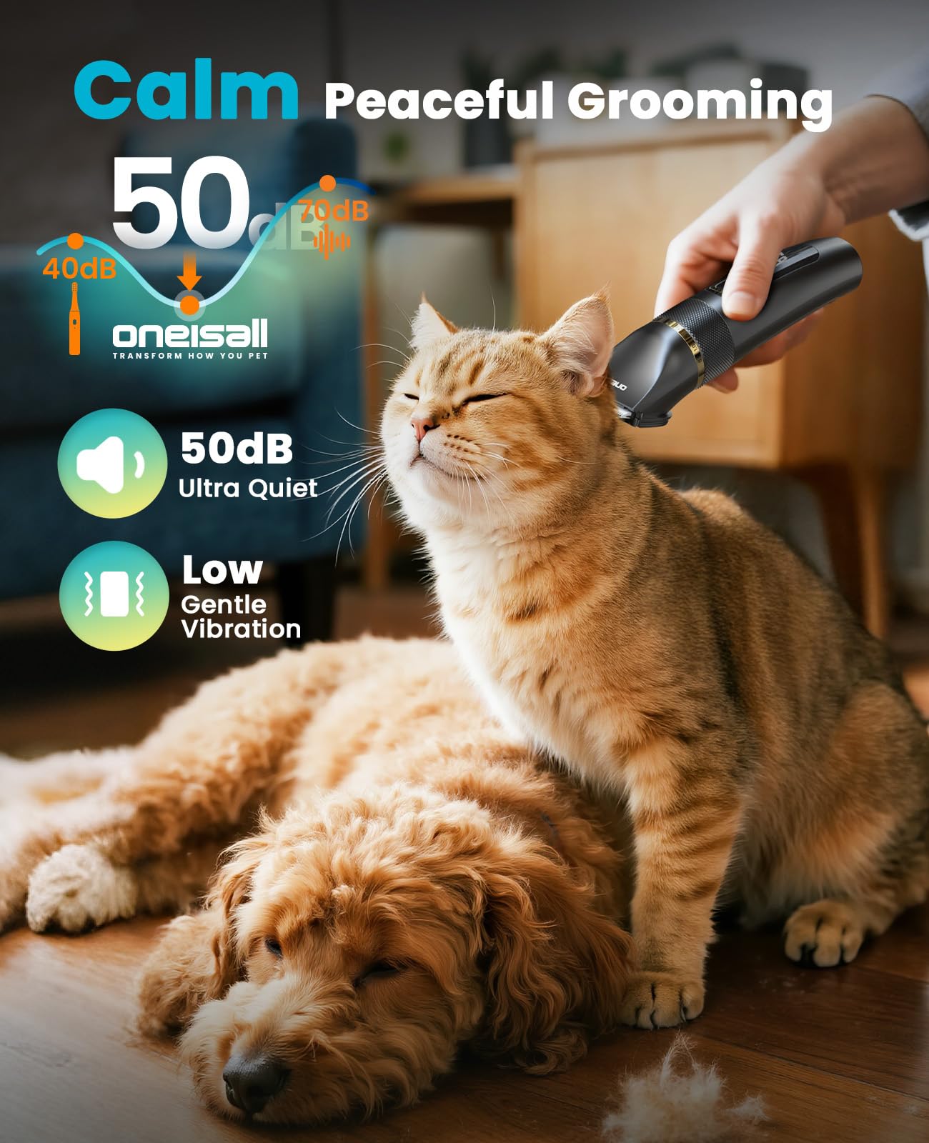 oneisall Silencioso Maquina cortar pelo Perros Mejorada Pro, Profesional Cortapelos Perros Gatos 2000mAh Recargable, IPX7 Impermeable Maquina de cortar pelo barboncini