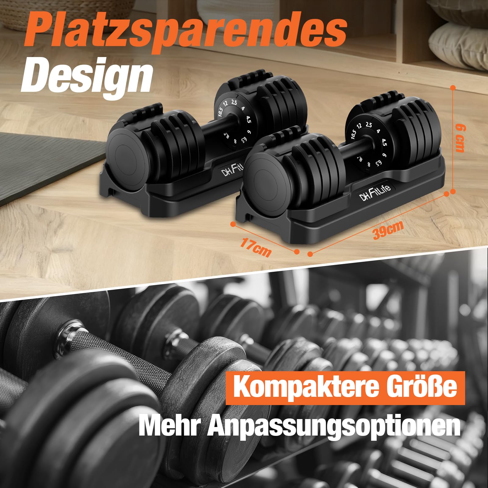 DH FitLife 12kg/25kg verstellbare Hanteln 2,5-12kg /4-25kg mit 10 Gewichtsstufen, Kurzhanteln Hanteln Set mit Hantelscheiben, Variable Gewichte 10 in 1