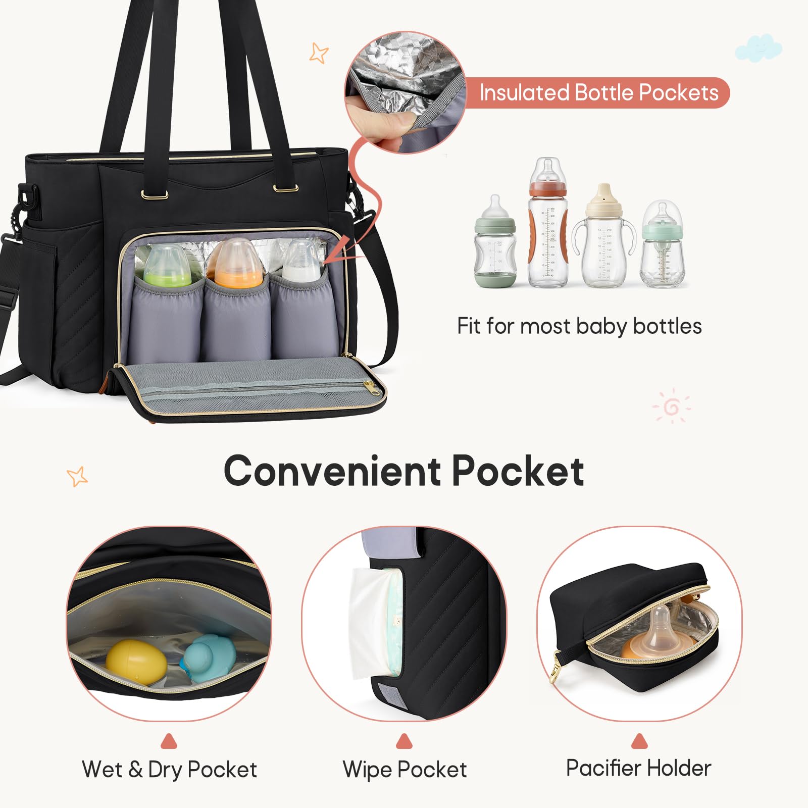 RAINSMORE Sac à Langer Sac Bébé avec Pochette Sucette et Matelas à Langer