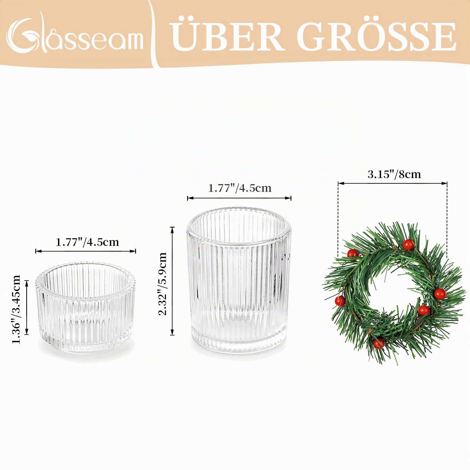 Glasseam Teelichthalter Weihnachten: 24er Set Gerippt Teelichtgläser