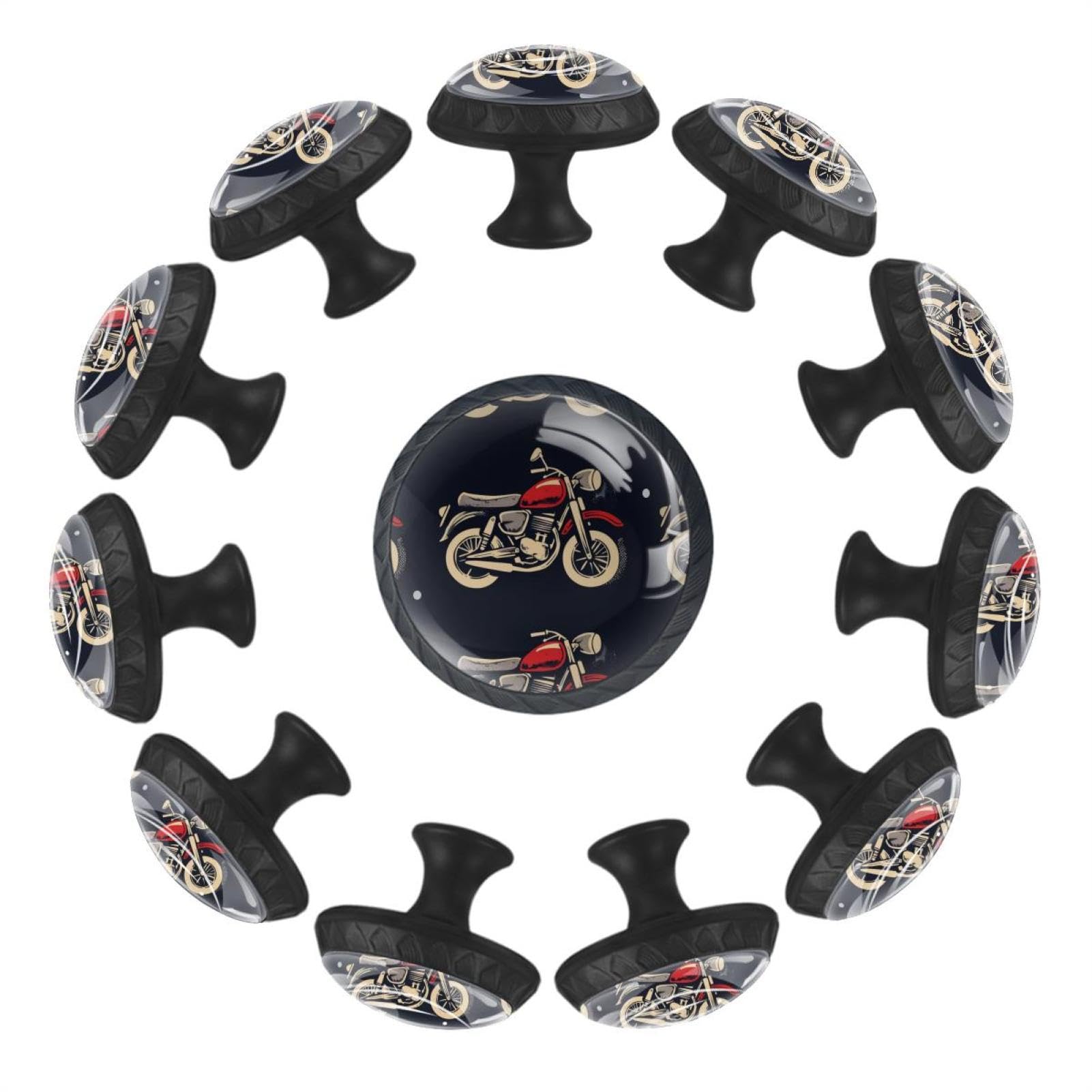 Boutons d'armoire vintage moto pour chambre d'enfant - Lot de 12