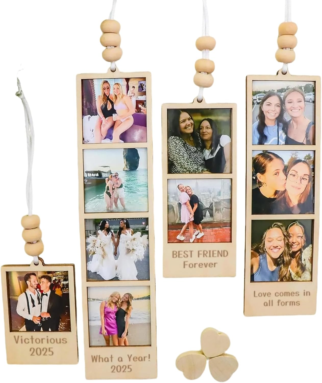 Personalized Photo Strip with Custom Text - Photo Wooden Albums, Holiday Ornament, Engagement Gift Ornament, Photo Gift