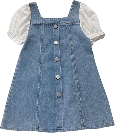 Amazon.com: Vestido de mezclilla para niña de bebé, vestido de manga de  encaje, color sólido plisado de una línea de vestidos de una pieza : Ropa,  Zapatos y Joyería
