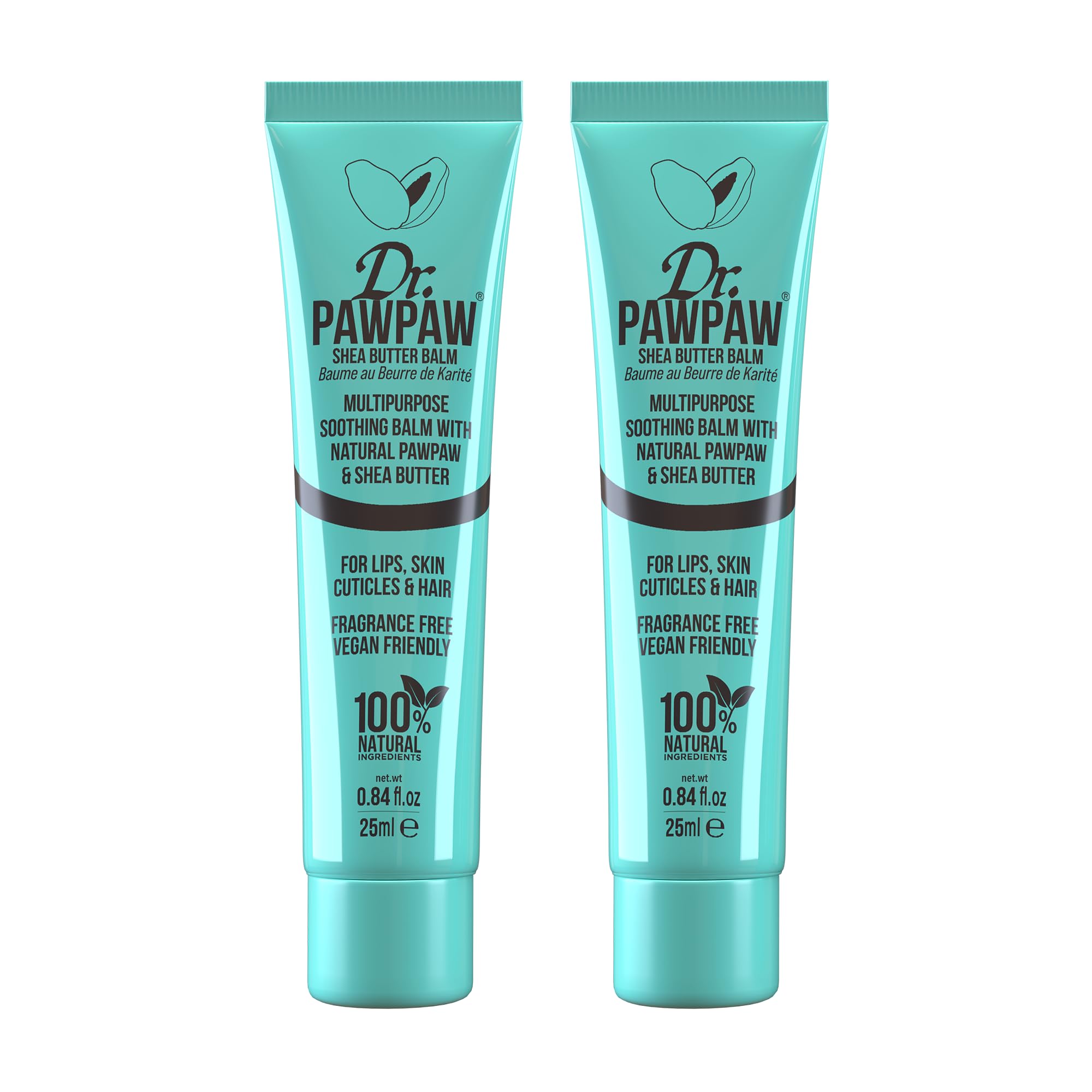 Dr.PAWPAW Shea Butter Balm 2 x 25ml, Multi Purpose Natural Fragrance Free Pawpaw Balm with Shea Butter