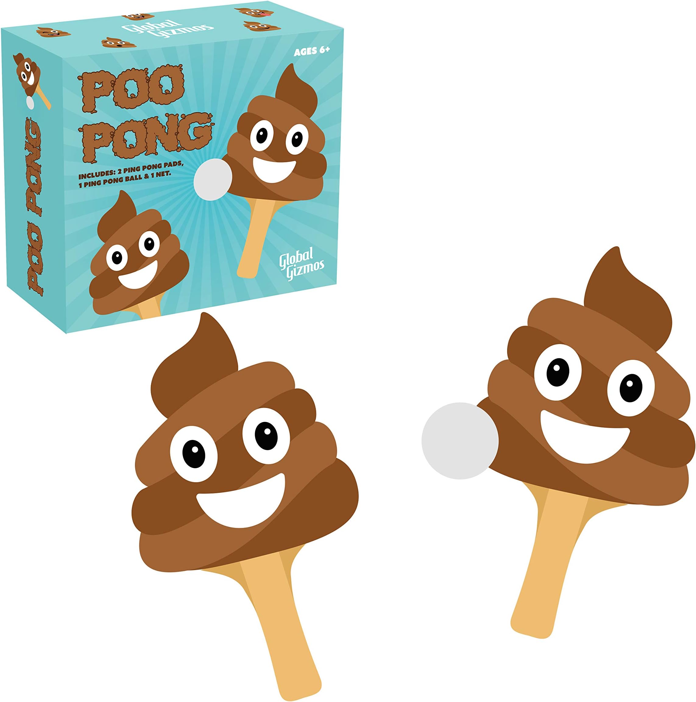 Global Gizmos 45909 Poo Pong Table Tennis Game | Hilarious Kids Game | 2 Pads, 2 Balls, & Net