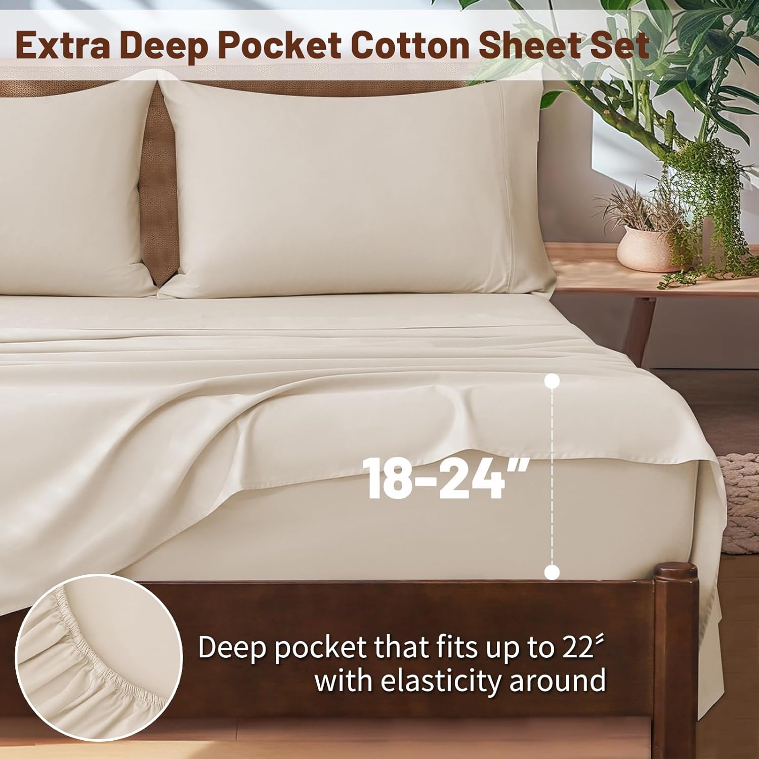 Extra Deep Pocket Queen Sheets 18-24 Inch 1000 Thread Count 100% Egyptian Cotton Sateen Weave Soft Breathable 4 Pieces(Queen,Linen) - Image 2