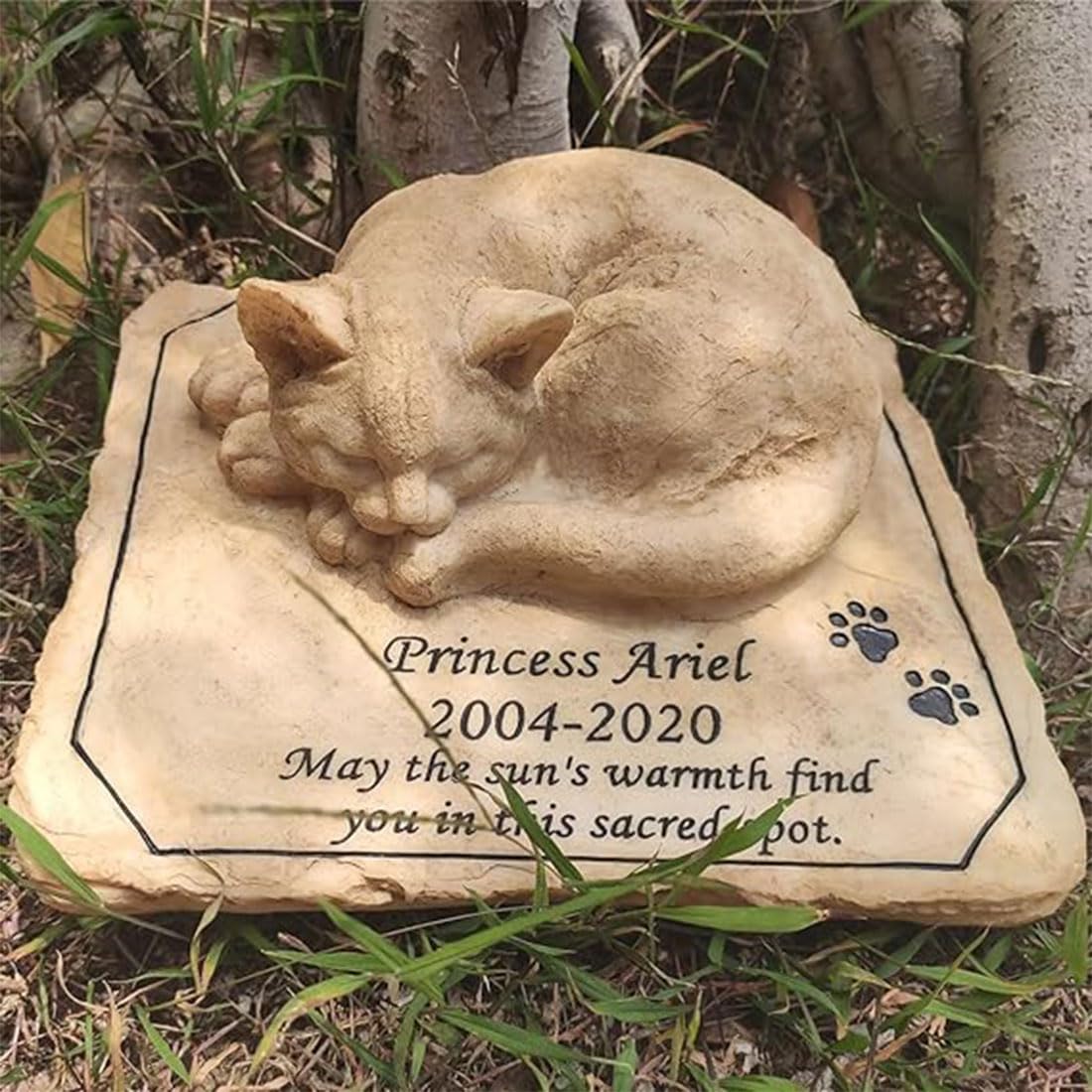 Piedra Conmemorativa Personalizada de un Gato durmiendo - Estatua de Gato para jardín - Piedra Conmemorativa de Mascota - Lápida para Tumba de Gato - Peldaño de Gato para conmemorar Mascota perdida