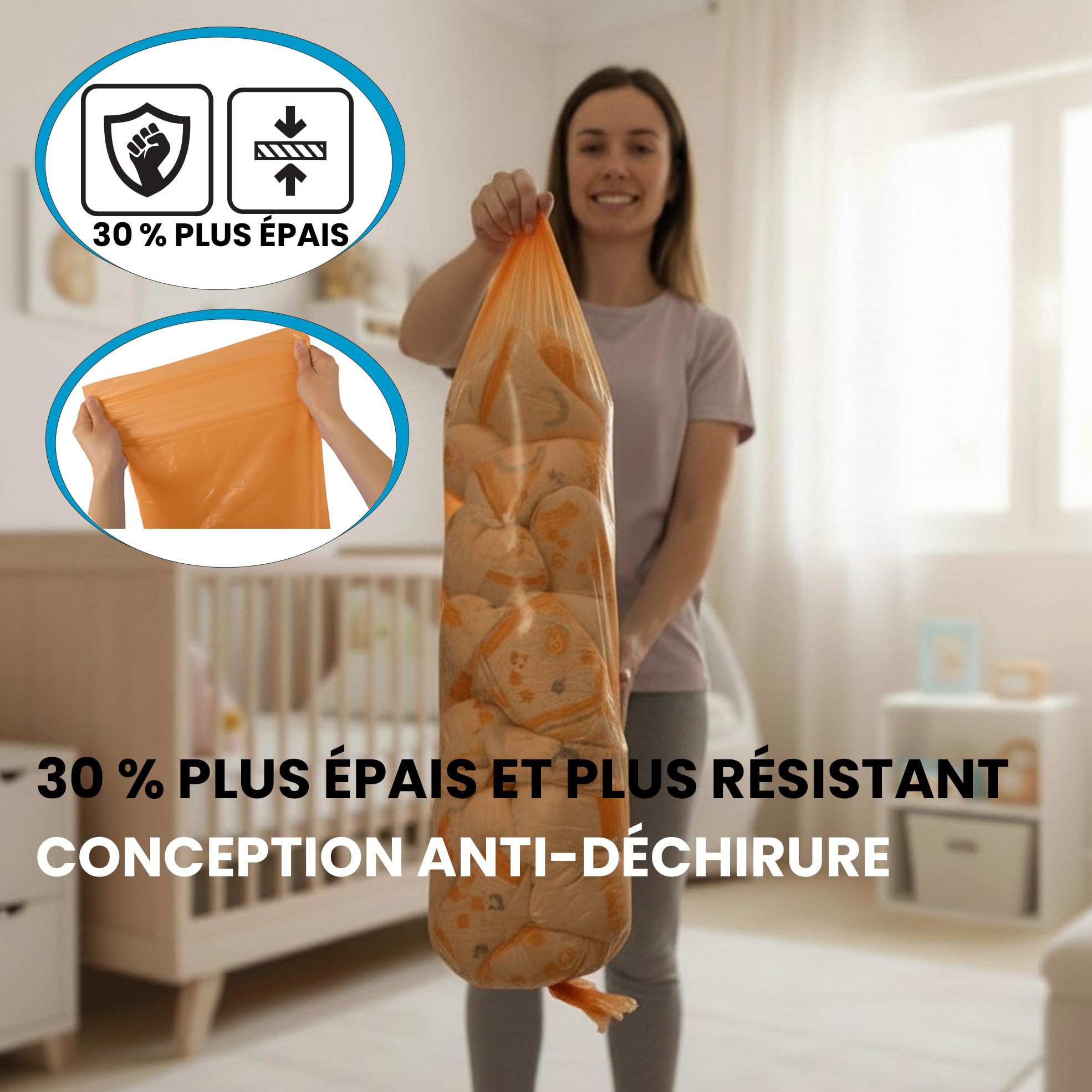 Factory HappyYou® – Pack XXL de 8 recharges poubelle couche bébé de 7,5 mètres compatibles avec poubelle à couche Tommee Tippee et Angelcare – Anti-odeur – Sans BPA – Recyclable