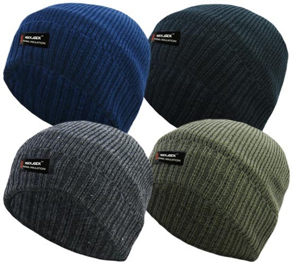 RockJock Mens Plain Thinsulate Beanie HAT Thermal FINE Rib Winter Fleece Lined (Black)