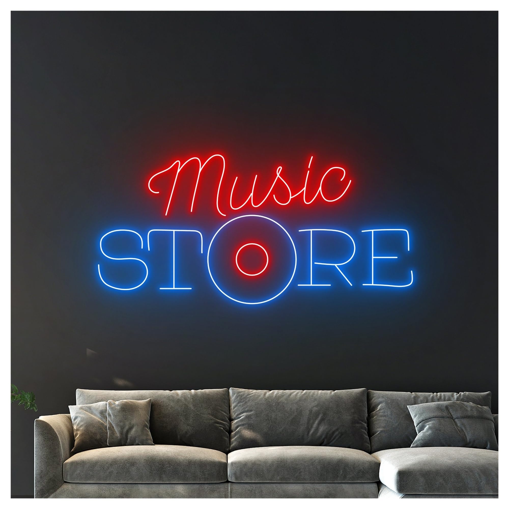 Wiszące neony artystyczne "Music Store"Neonowe Światło, Odtwarzacz Płyt Gramofonowych, Studio, Dekoracja Ścienna, Pokój Gier, Sypialnia, Bar, Salon, Przyjęcie Urodzinowe, 48cm