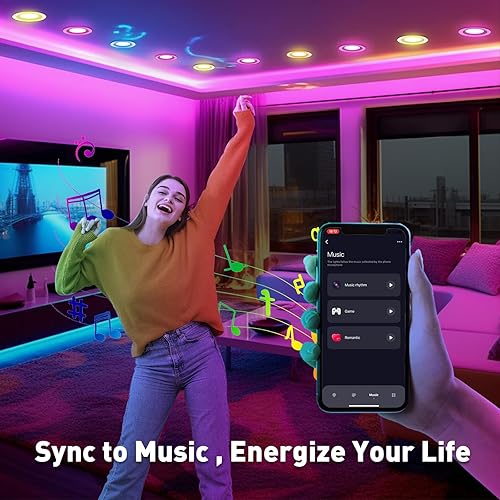 Miniatura 5 de Rollin Light Iluminación empotrable inteligente de 56 pulgadas, paquete de 6 luces LED empotrables con Wi-Fi RGB que cambian de color, 13 W, 1050