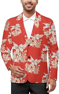 Cute Bunny with Strawberry Men's Classic Fit Suit Two Button Blazer Business Coat Tuxedo for Wedding Dinner