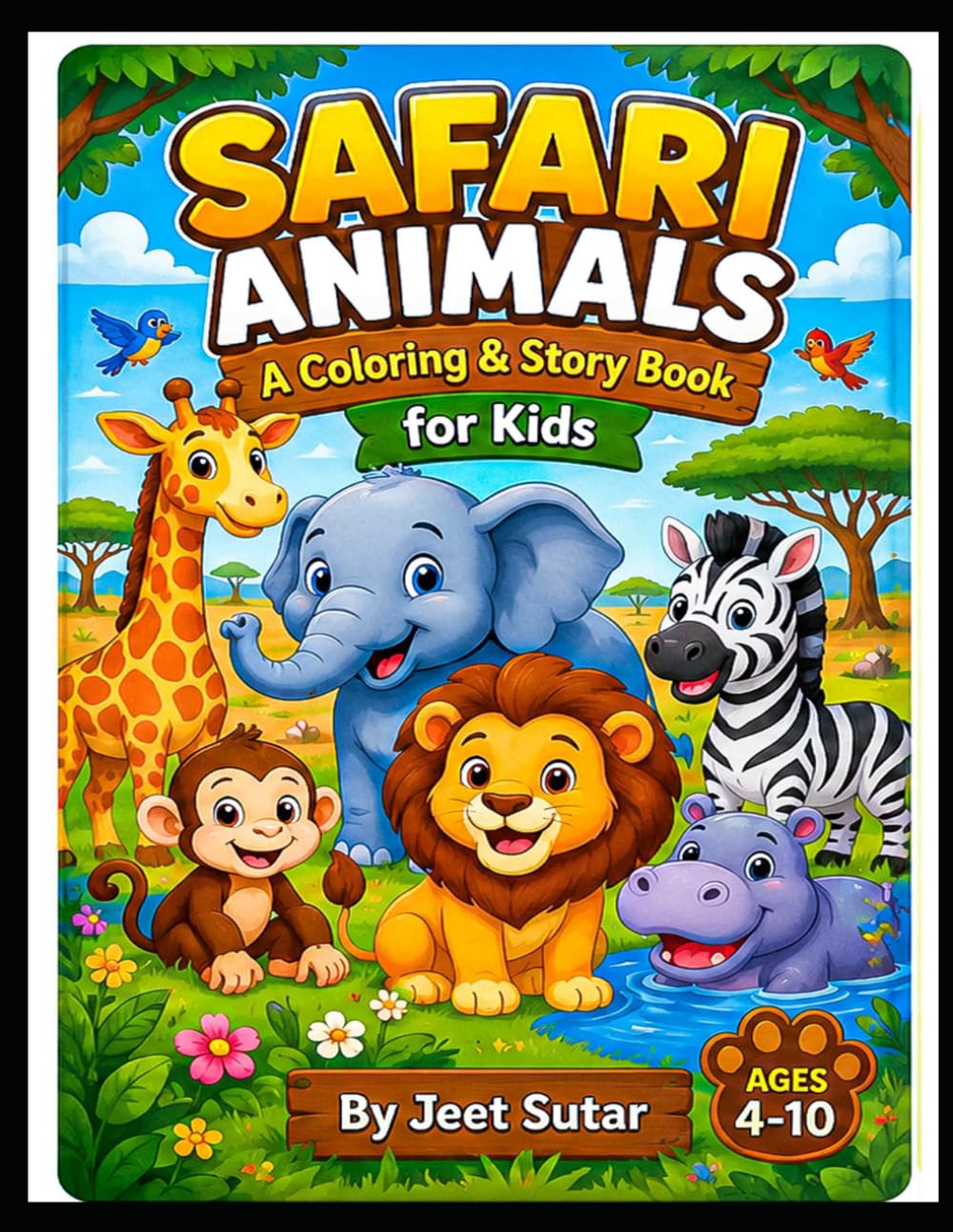 Safari Animals Coloring Book for Kids: Fun Coloring Book for Kids Ages 4–10 with Lions, Elephants, Giraffes, Zebras, Monkeys, Rhinos, Hippos, Crocodiles, Cheetahs, and More African Wildlife