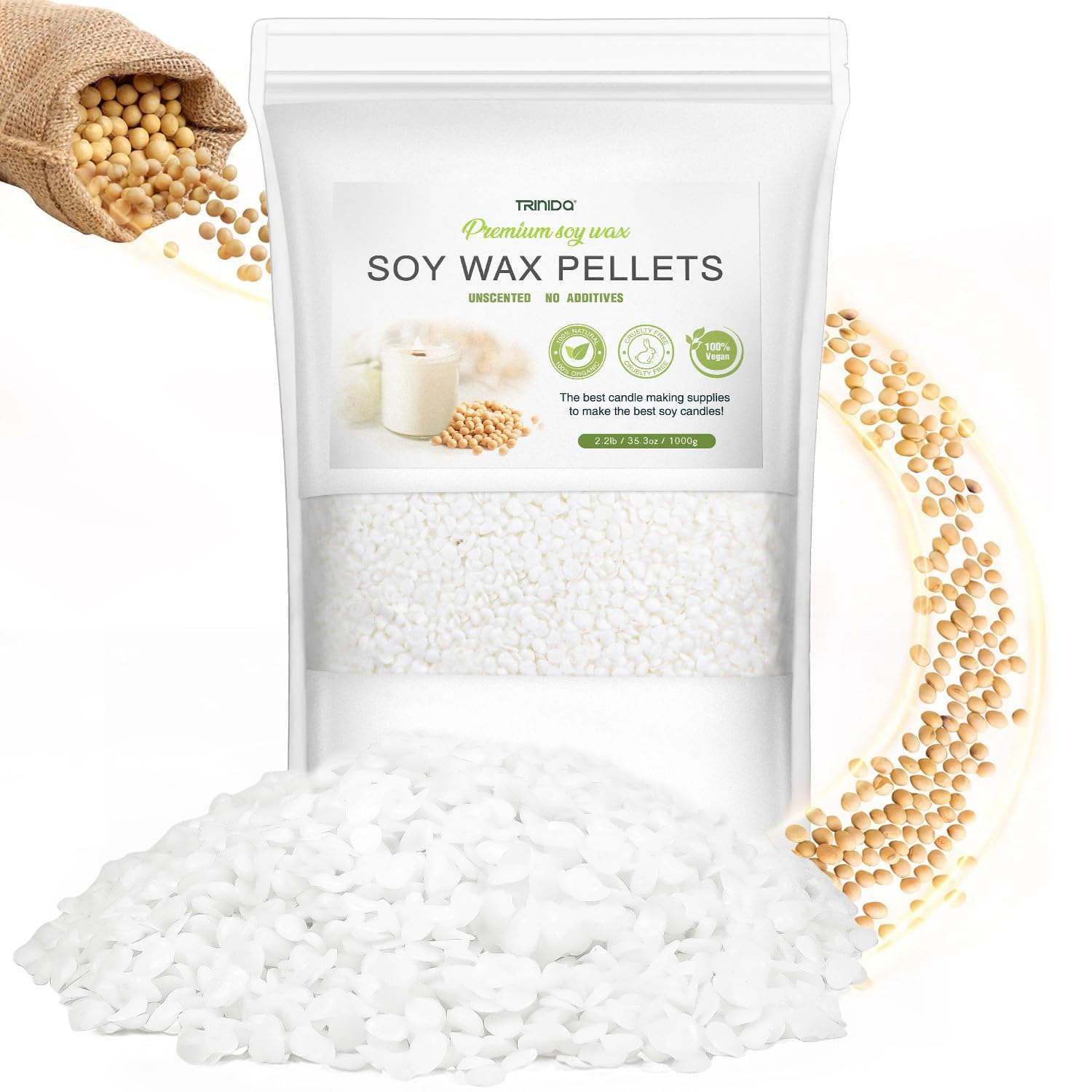 TRINIDa Soy Wax for Candle Making, 1KG SoyPRO Candle Wax Pellets, 100% Soy Wax Supplies of Candle Making for Adults and Beginners, Premium Pure Natural