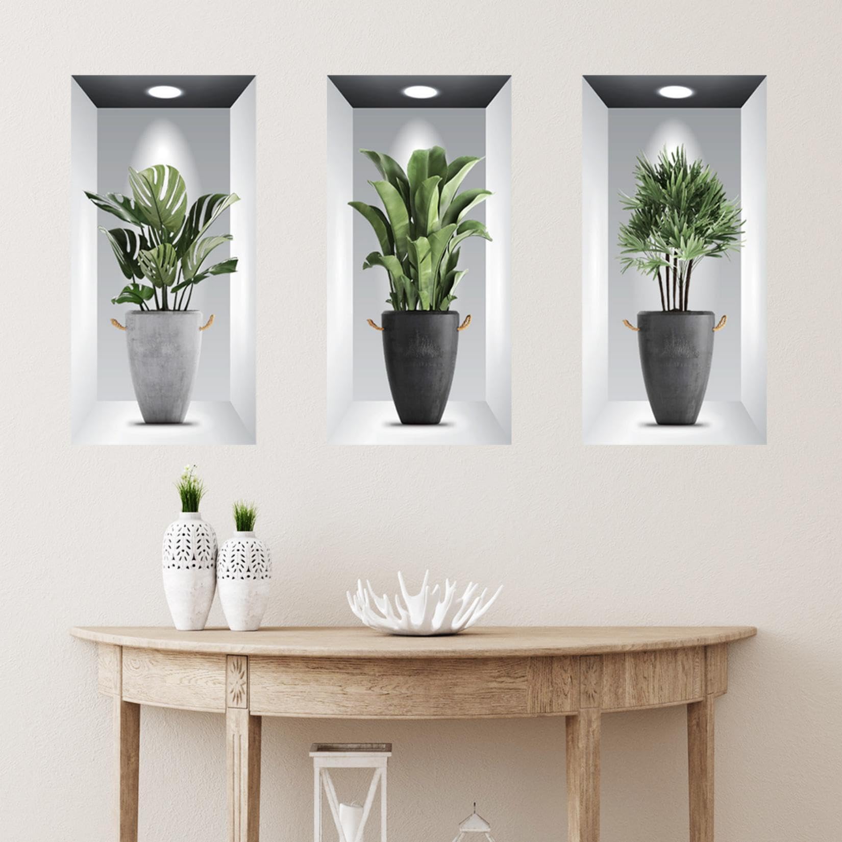 3Pcs Plant Wall Stickers,3D Green Potted Plant Waterproof Wall Art Stickers,3D Plant Wall Sticker for Living Room Bedroom Bathroom Kitchen Office Decor(23.6x11.8inch) - Image 3