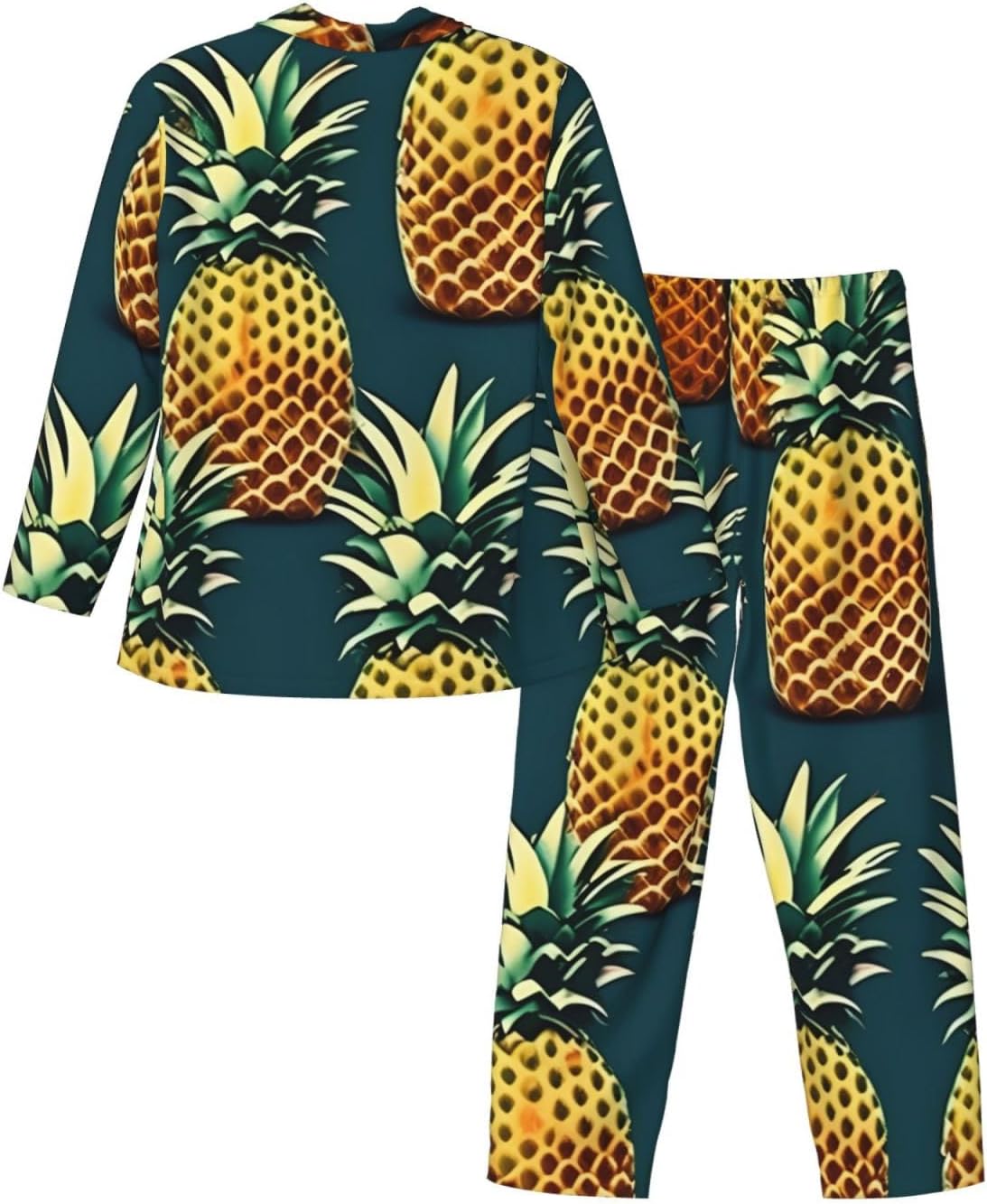 Retro Pineapple Print Luxurious Mens Pajamas Set,Breathable Pajamas Set,Perfect For Lounging Bed,Sofa