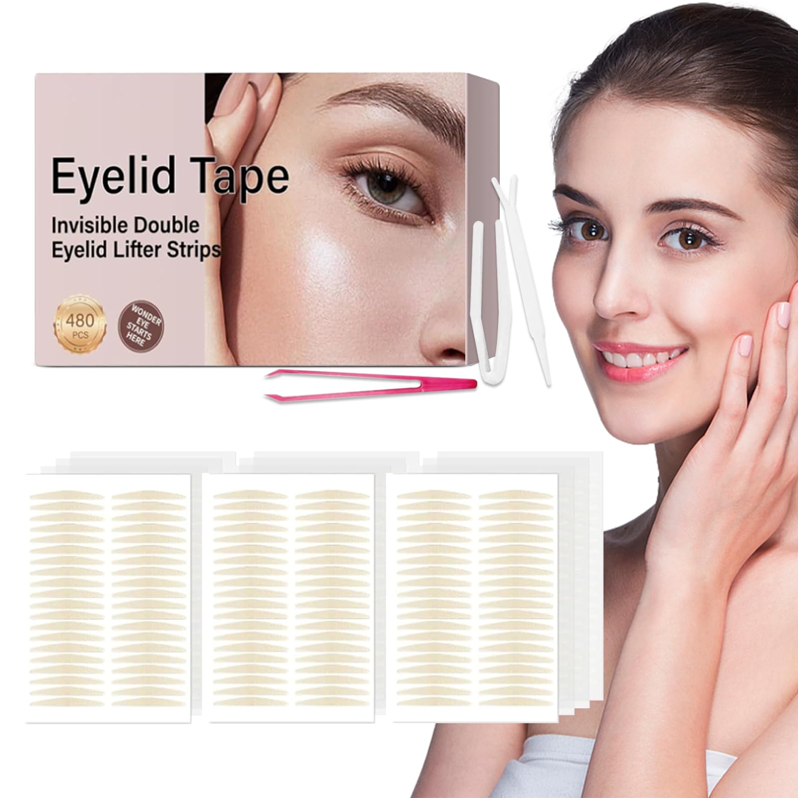 Eyelid Lifter Strips-480Count Invisible Eyelid Tape-Eyelid Tape for Hooded Eyes Invisible, Instant Surgery-Free Eye Lift for Uneven or Single Eyelids, Say Goodbye to the Hood, Sagging Eyelids
