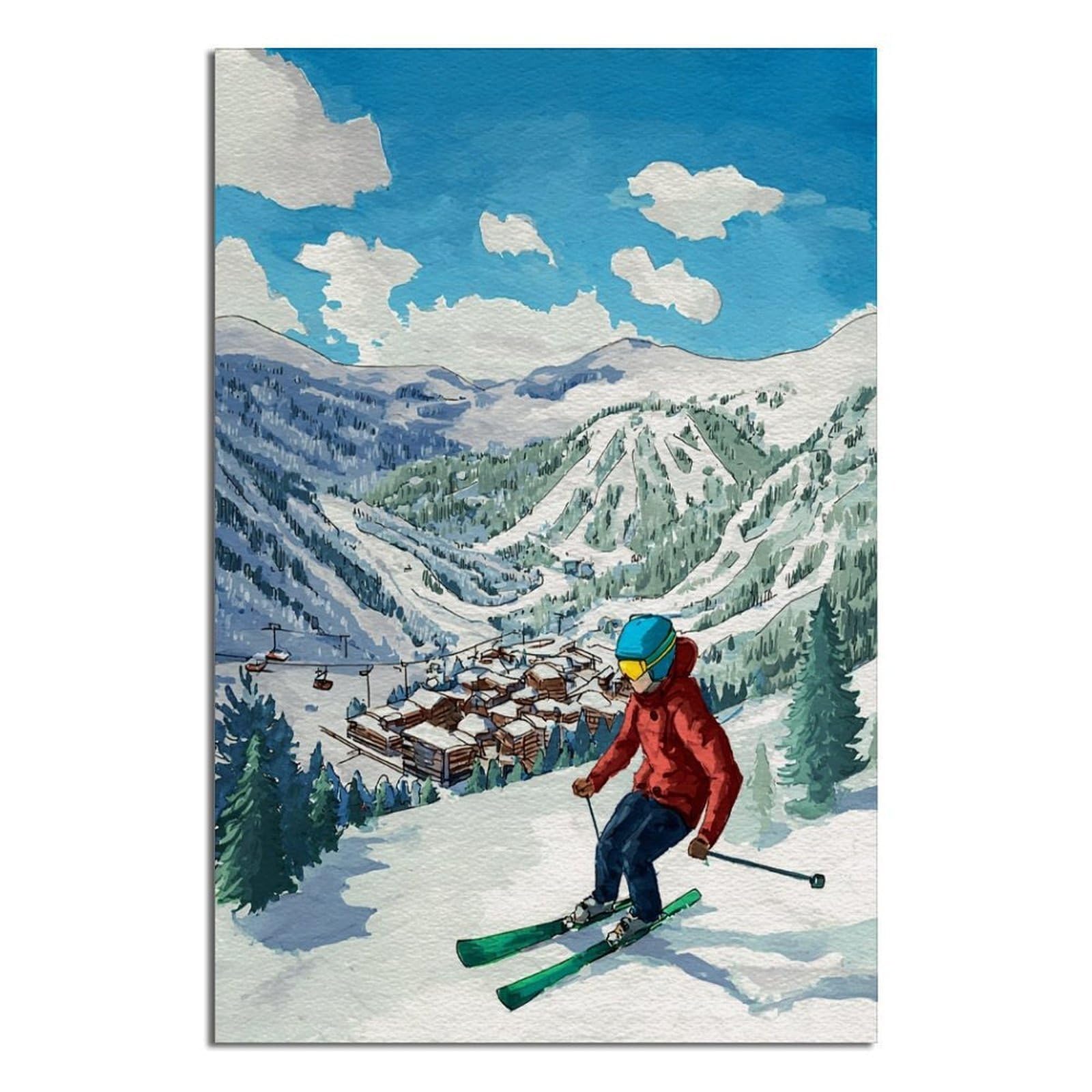 Meribel France Ski Poster 24x36inch(60x90cm) Vintage Watercolor Canvas Art
