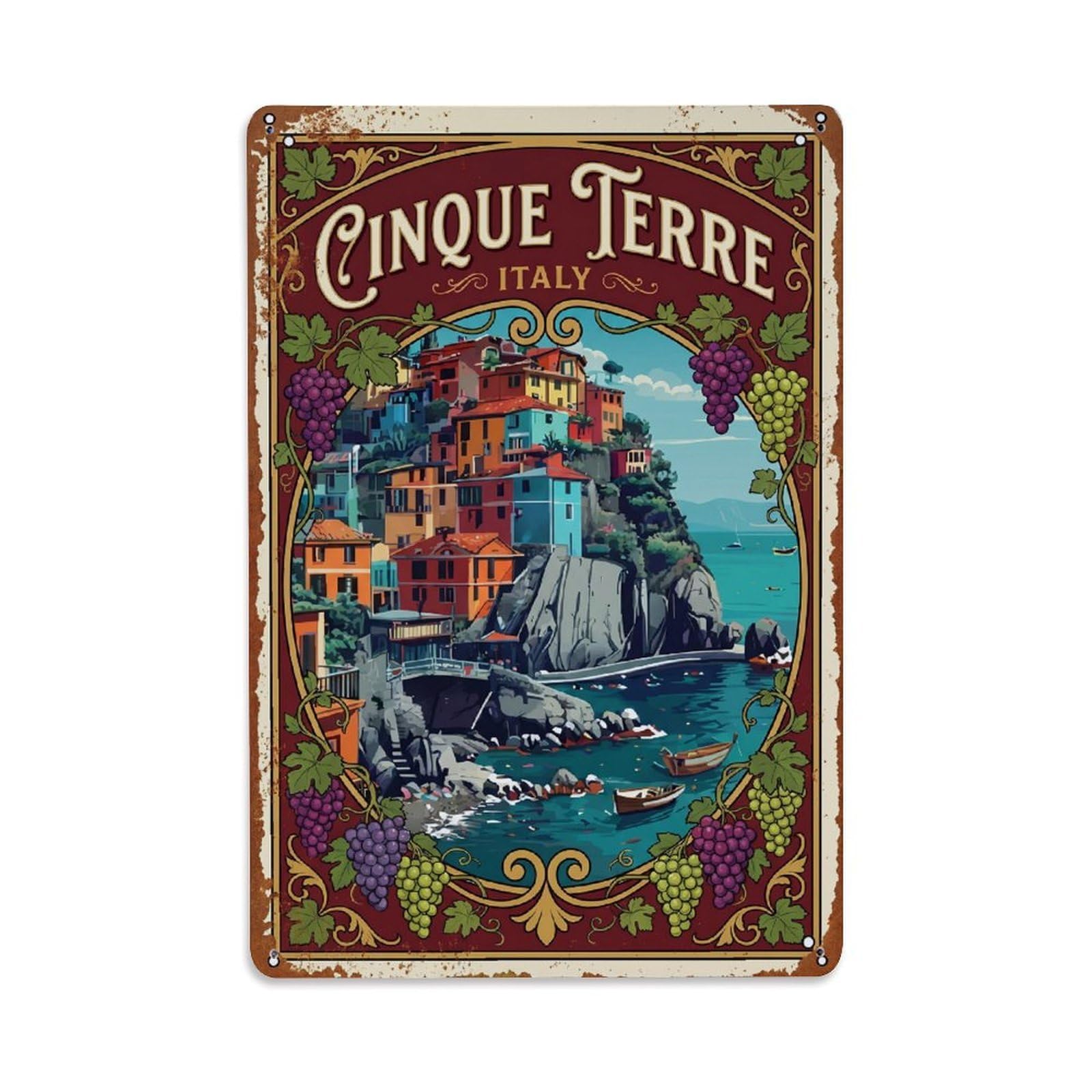 Yrnq 08X12inch Vintage Style Vintage Travel Cinque Terre Italy Vineyard Metal Tin Sign