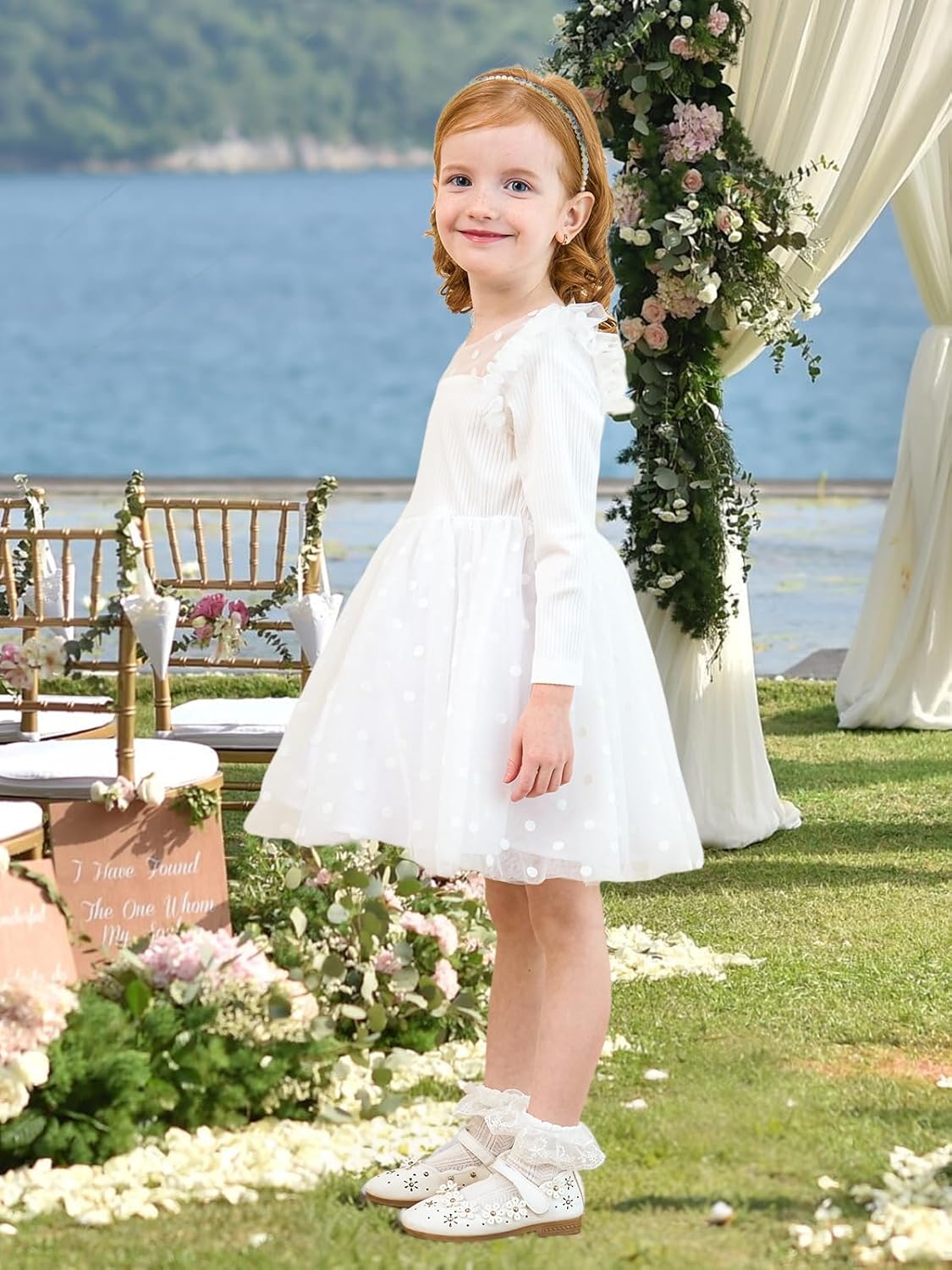 Miipat Toddler Girls Tulle Dress Long Sleeve Tutu Party Dress Little Kids Ruffle Princess Dresses(White,2-3T) - Image 4