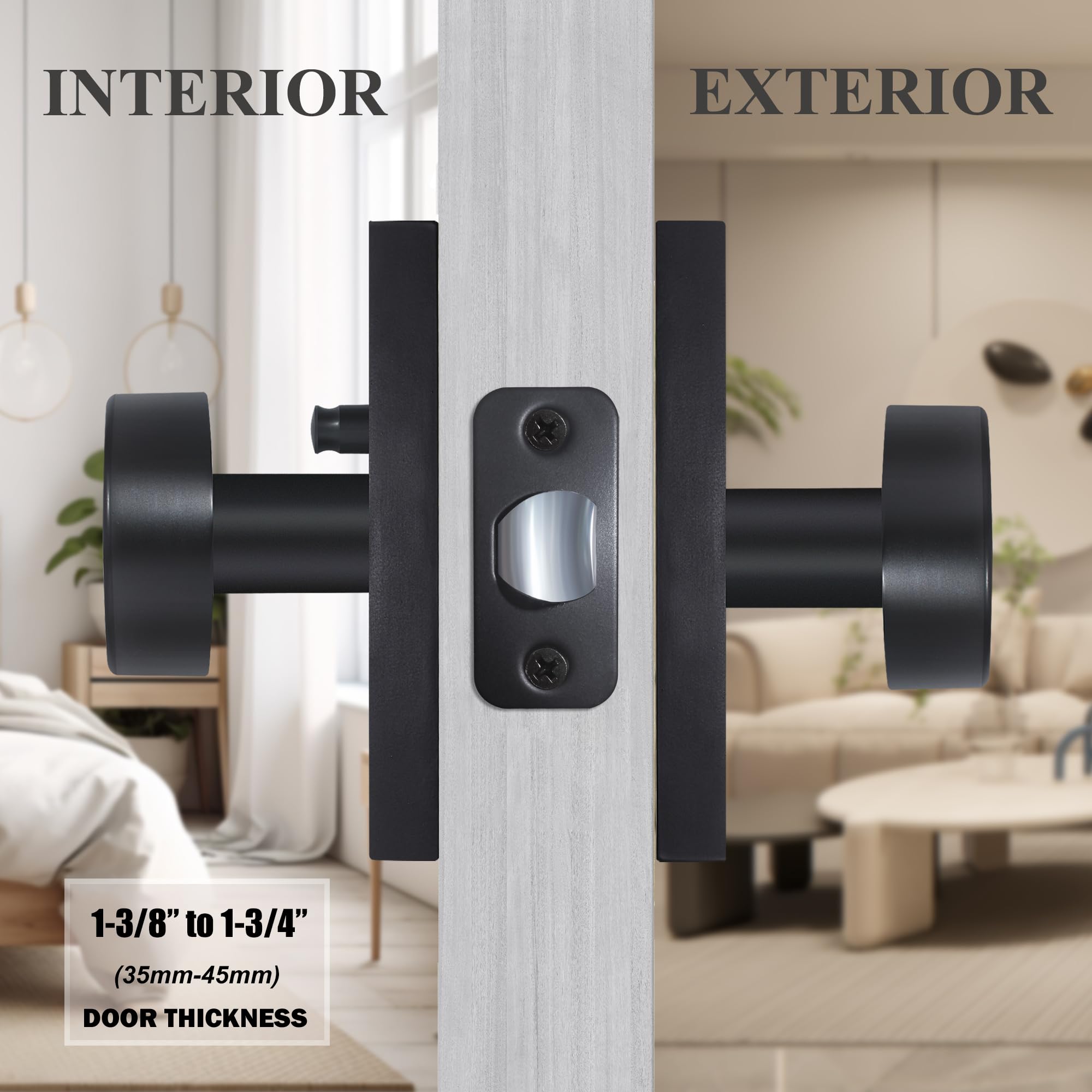 Pomos de puerta de color negro mate con cerradura, moderno pomo rectangular de privacidad para puerta de baño y dormitorio