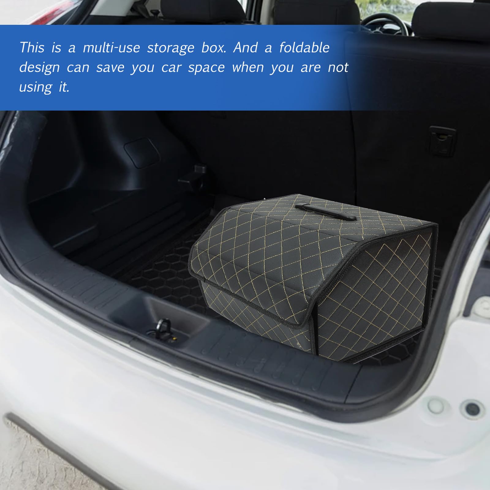 Organizzatore per Bagagliaio Auto Pieghevole in Materiale Sintetico Nero, Scatola Porta Oggetti Coperchio per Auto