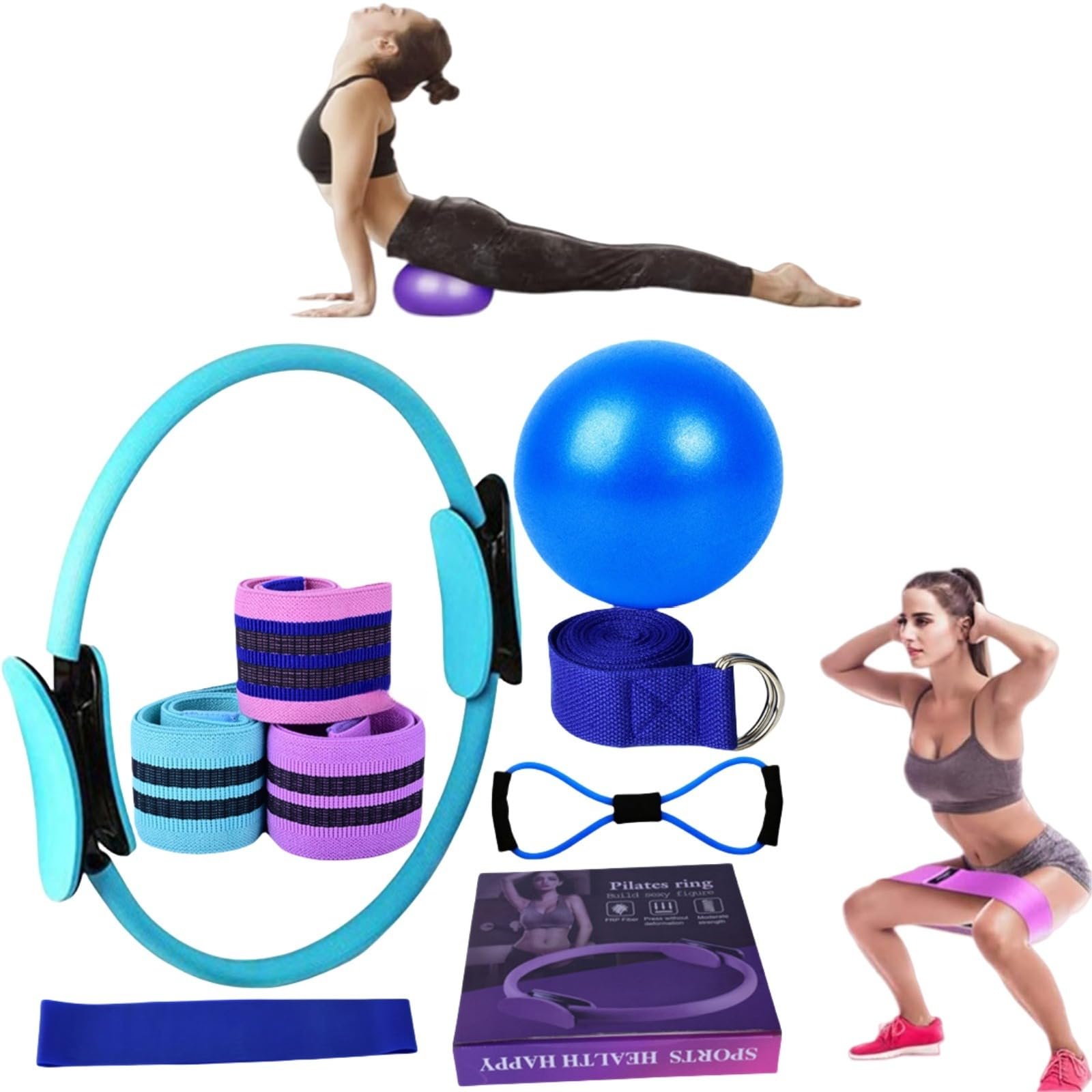Genérico Kit Pilates,Juego de 11Piezas,aro Pilates Mujer,Pelota Pequeña de Pilates,Aro de Pilates,Kit de Pilates para Ejercicio en Casa,Cintas Elásticas musculación