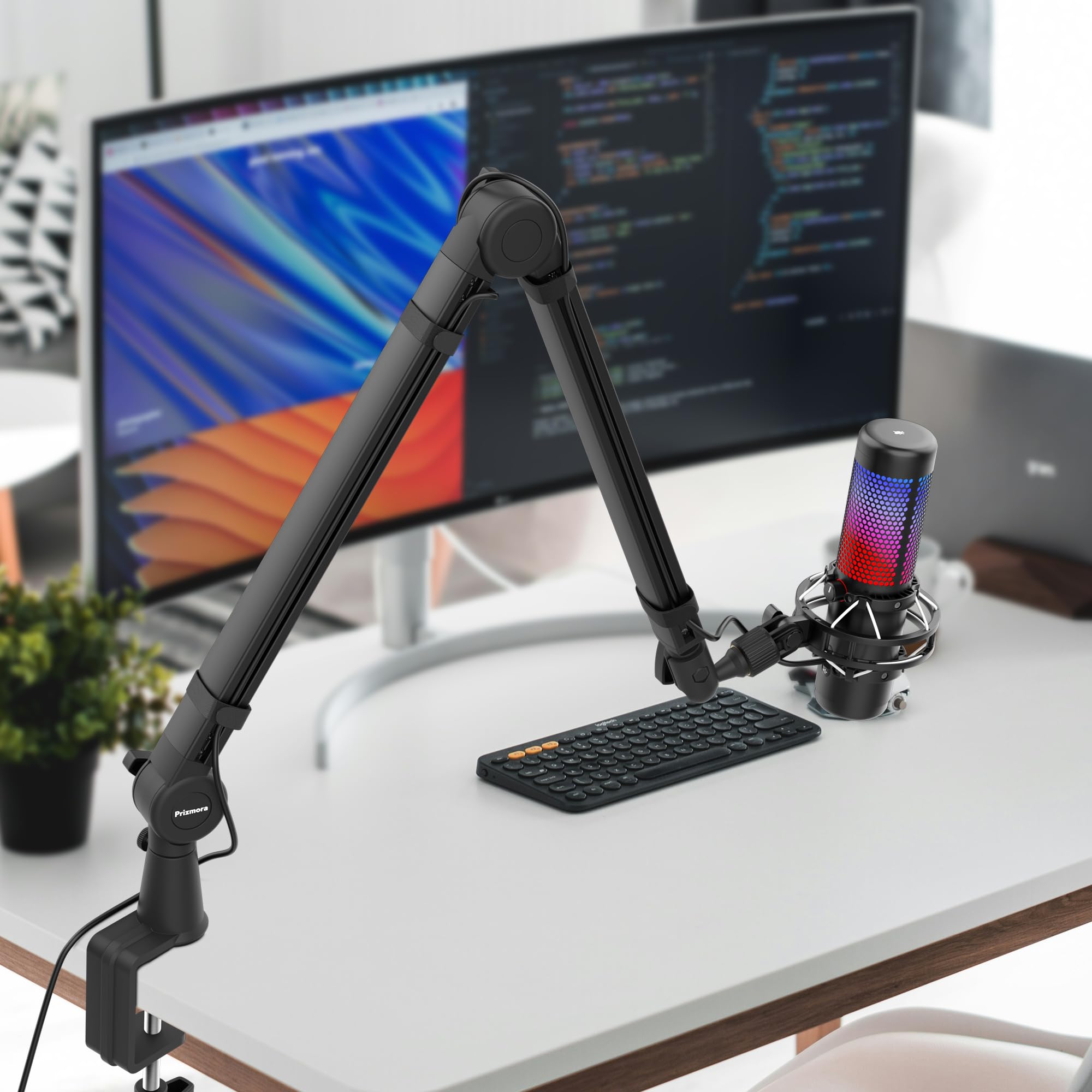 Brazo de micrófono, brazo de micrófono de alta calidad con gestión de cables, brazo giratorio de 360°, brazo de micrófono para podcasts, transmisión, juegos, oficina en casa, grabación