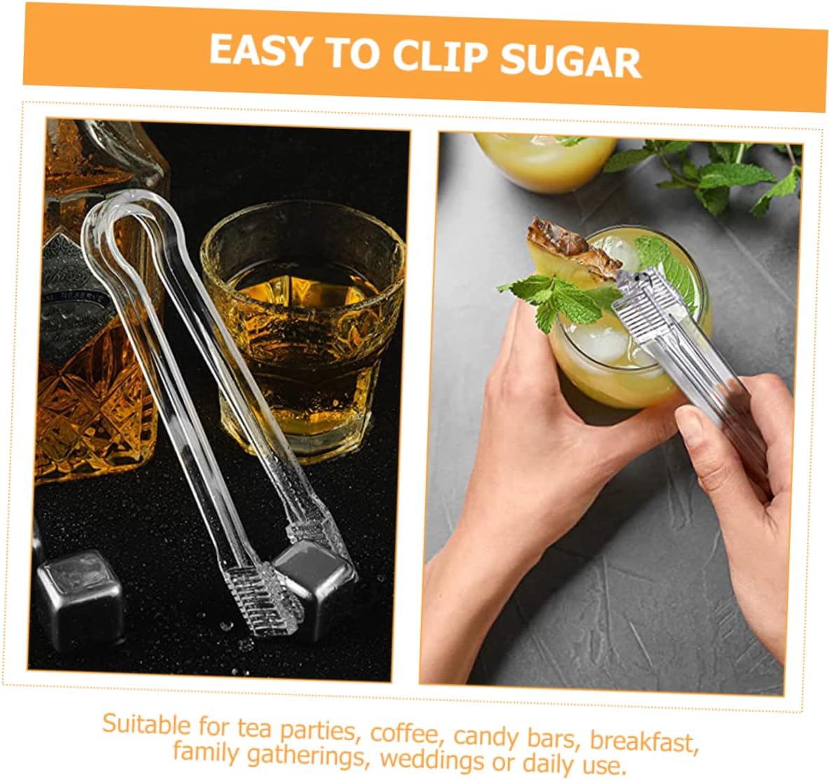 Mobestech 10-Piece Acrylic Ice Cube Tongs Mini Food Clamps for BBQ KTV and Parties for Serving Snacks and Sugar Cubes