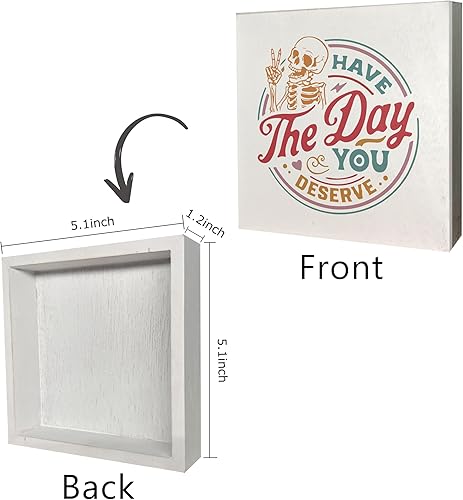 Miniatura 10 de Decoración de esqueleto con texto en inglés "Have the Day You Merece", decoración gótica, letrero inspirador de madera con texto en inglés "Have the