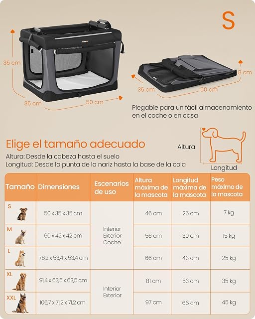 Foto 6 de 6 de Feandrea Transportín para Perros, Plegable, 50 x 35 x 35 cm, para Perros Pequeños, Tela Oxford