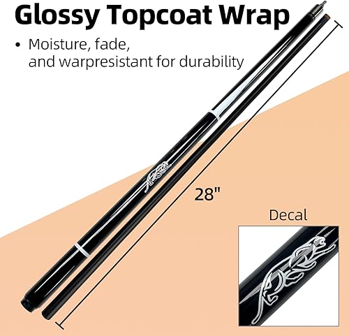 Miniatura 4 de Taco de billar de 57 pulgadas, punta de cuero multicapa de 0.51 pulgadas, con junta rápida, capa superior brillante resistente a la humedad