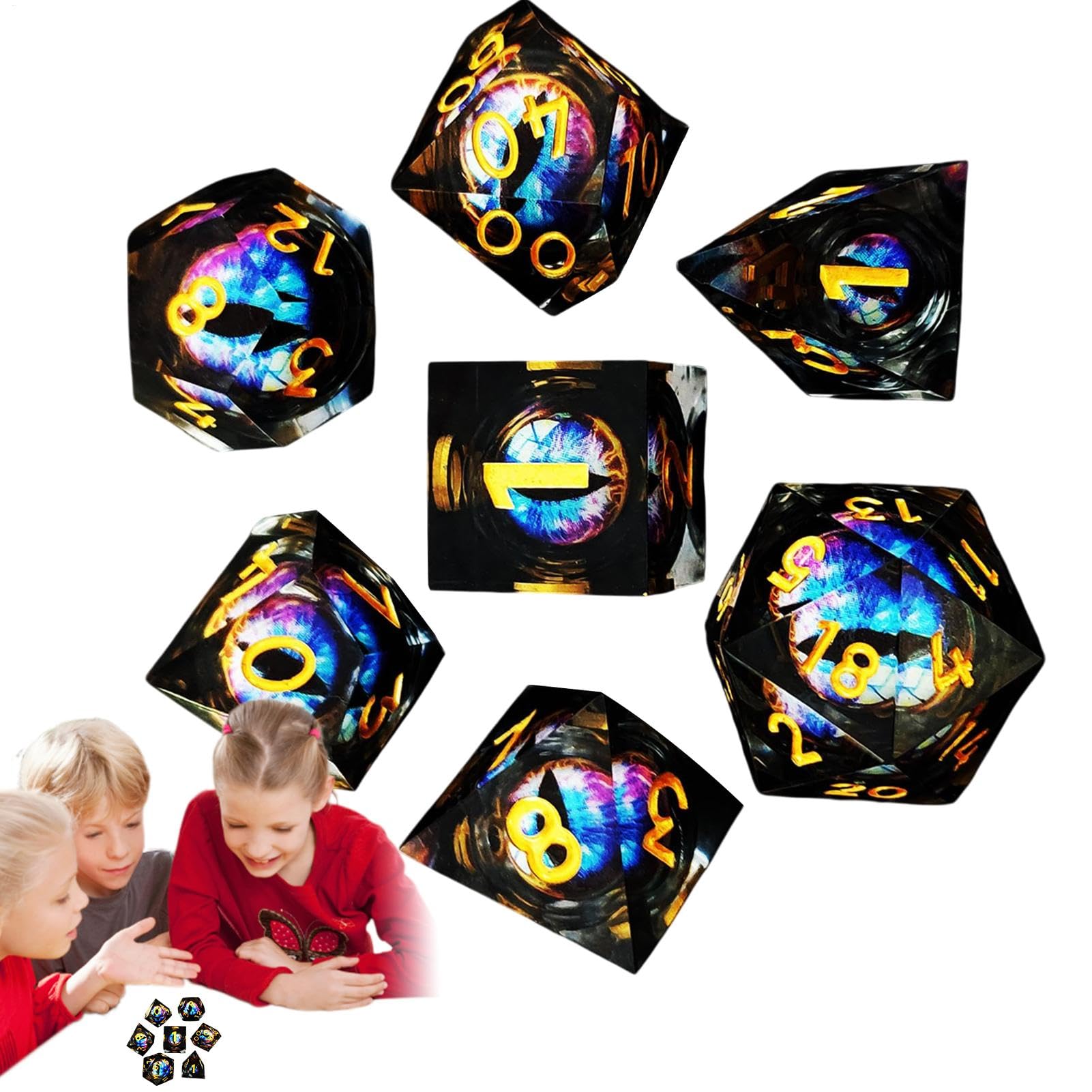 Set di poliedrici, set di da di ruolo Set di in resina per giochi da tavolo | e Design unico con nucleo liquido Piccoli poliedrici poliedrici per giocatori di uomini e donne
