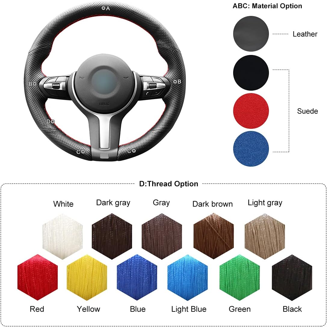 MEWANT Steering Wheel Cover for BMW F87 M2 F80 M3 F82 M4 M5 F12 F13 M6 F85 X2 X5 M F86 X6 M F33 F30 M Sport Hand Sewing Genuine Leather