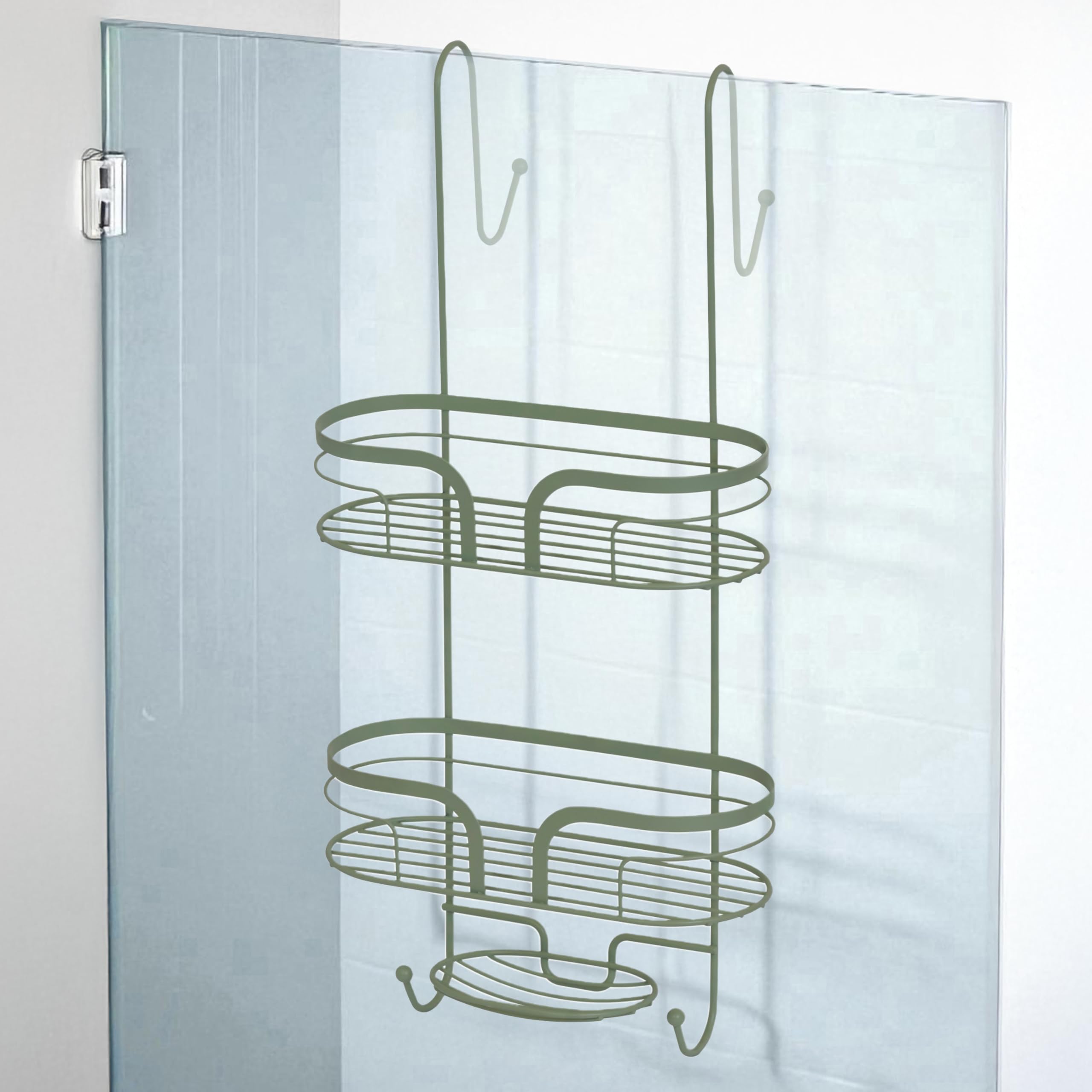 Showerdrape Dante Sage Green 2 Tier Over Door Hook Door Shower Caddy