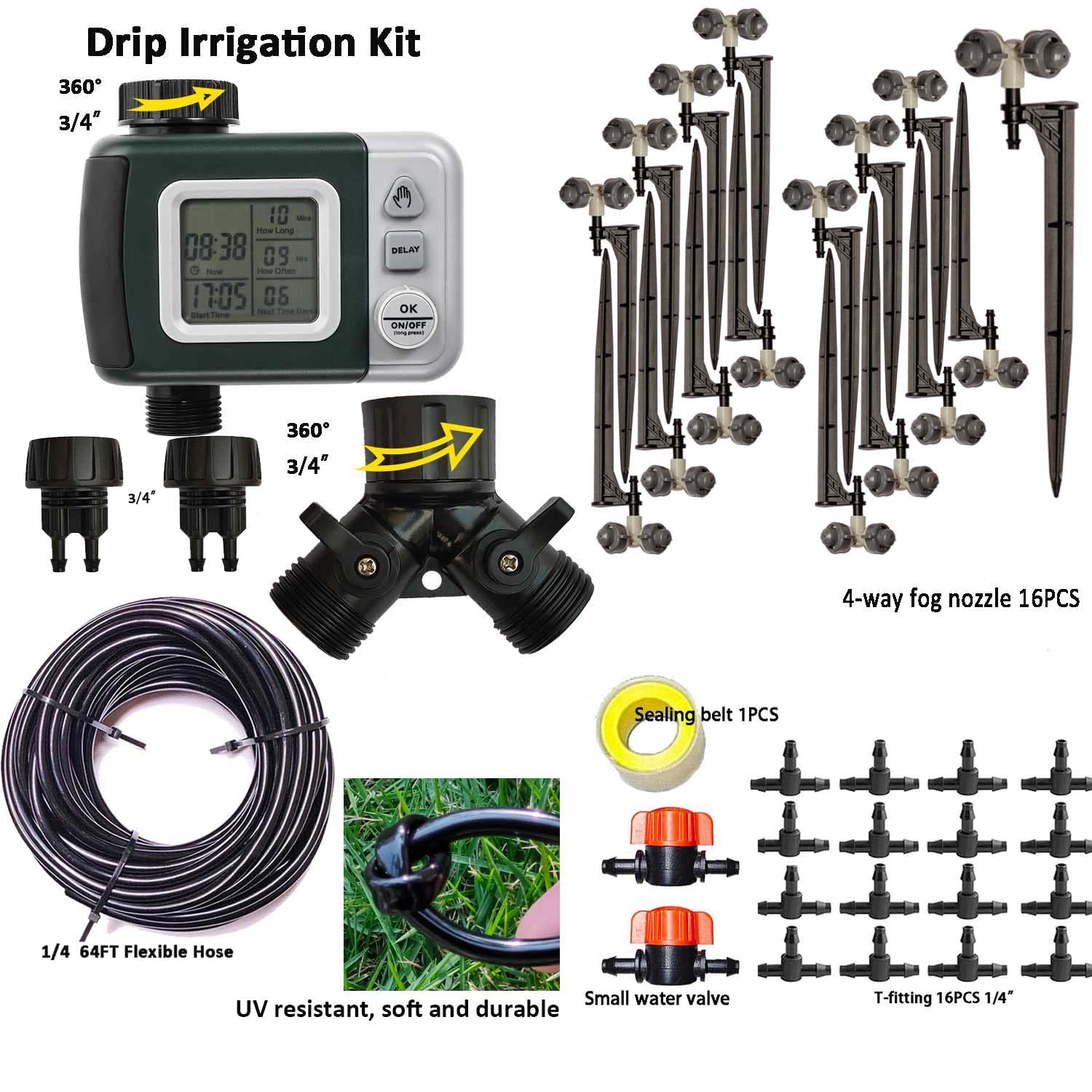 Snapklik.com : Auto Drip Irrigation Kit 65.5FT, 1/4 Tubing And 16 Spray ...