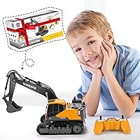 Vista 6 de DOUBLE E Volvo Excavadora RC Excavadora de control remoto de juguete para niños, vehículos de construcción de función completa, juguetes con pala