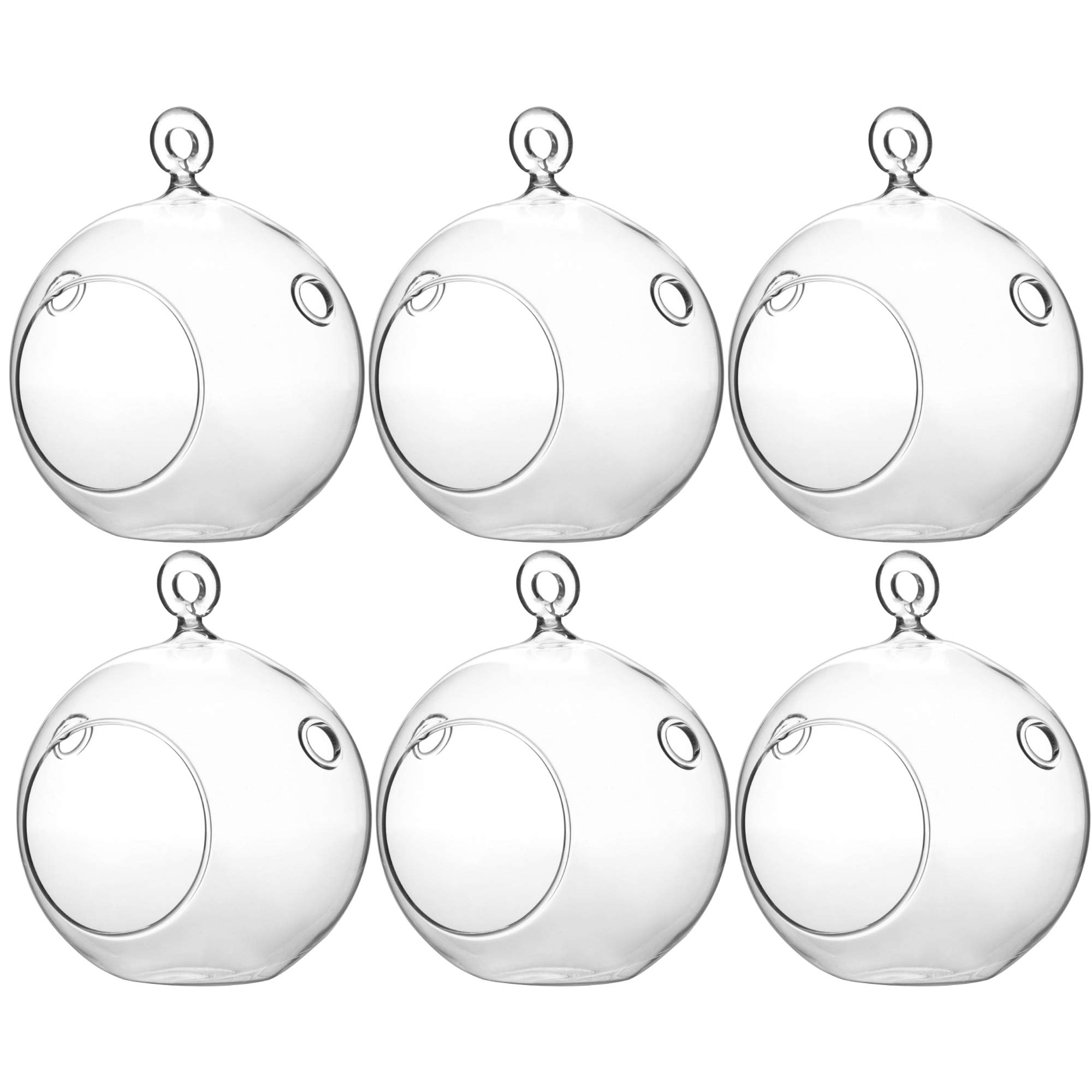 WGV Hanging Terrarium Globe, Width 4", Height 4.75", DIY Air Succulent Planter, Clear Glass Vase Orb with Flat Bottom, Candle Holder for Windowsill Outdoor Garden Decor, 6 Pieces Bulk