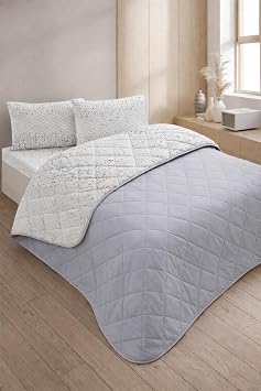 Formeya Kapitoneli Çift Kişilik Desenli Pike - Yatak Örtüsü Takımı 200x230 cm - 2 Adet Yastık Kılıflı (Gri)