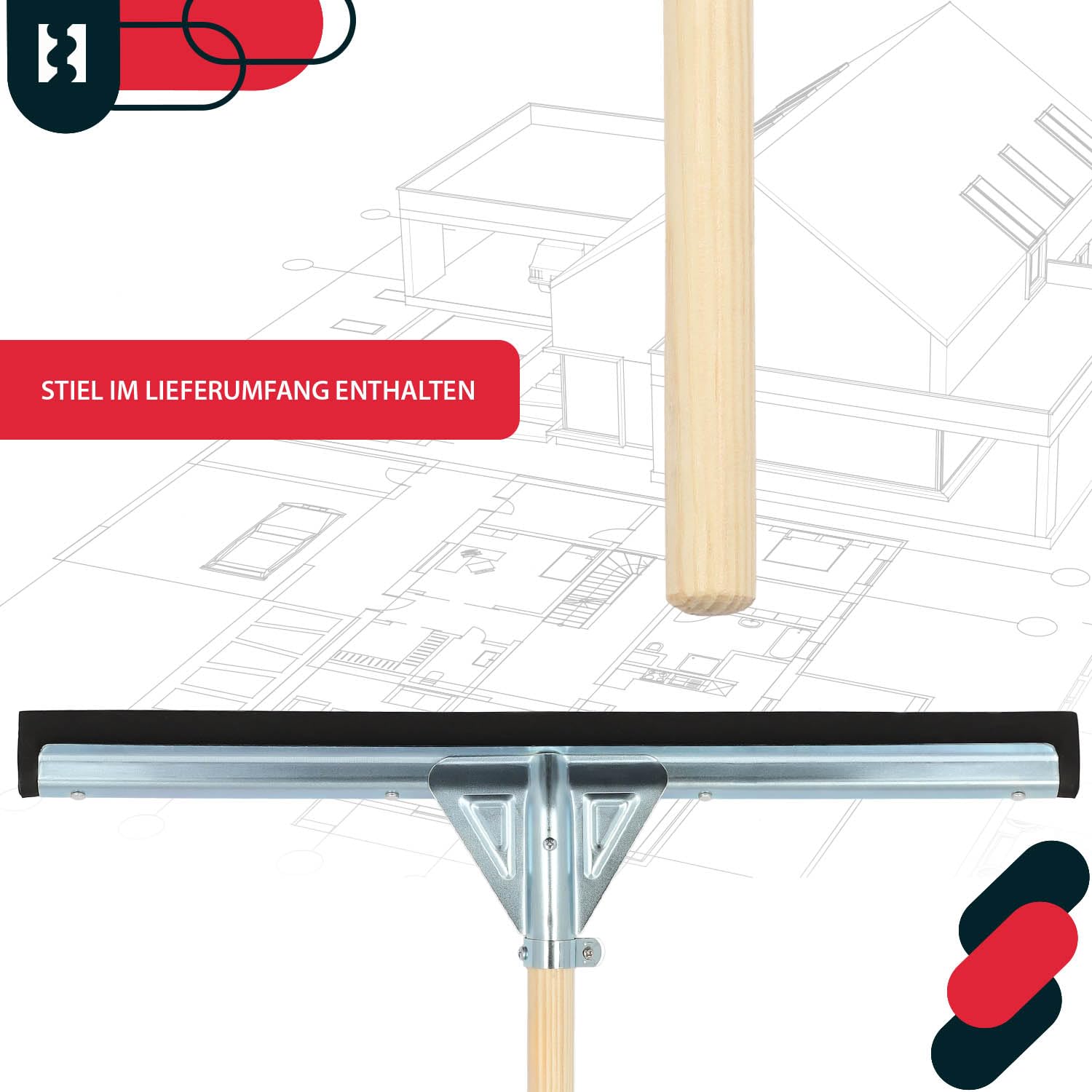 KOTARBAU® Wasserschieber Bodenabzieher Edelstahl mit Doppellippe 55 cm Metallstiel