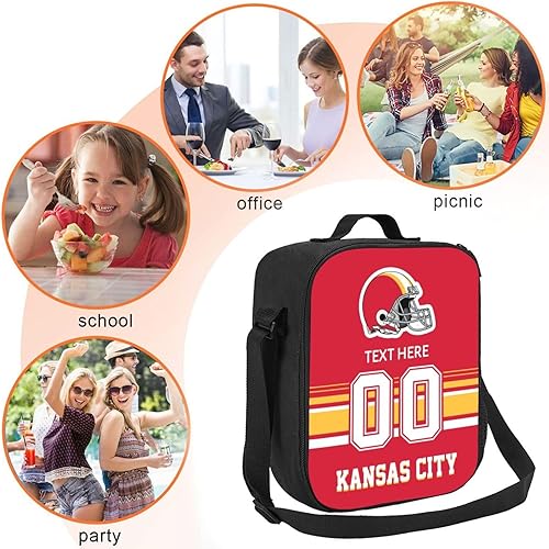 Miniatura 5 de Bolsa de almuerzo personalizada de Kansas City, regalos para hombres, mujeres, fanáticos, con nombre y número personalizados, correas de hombro