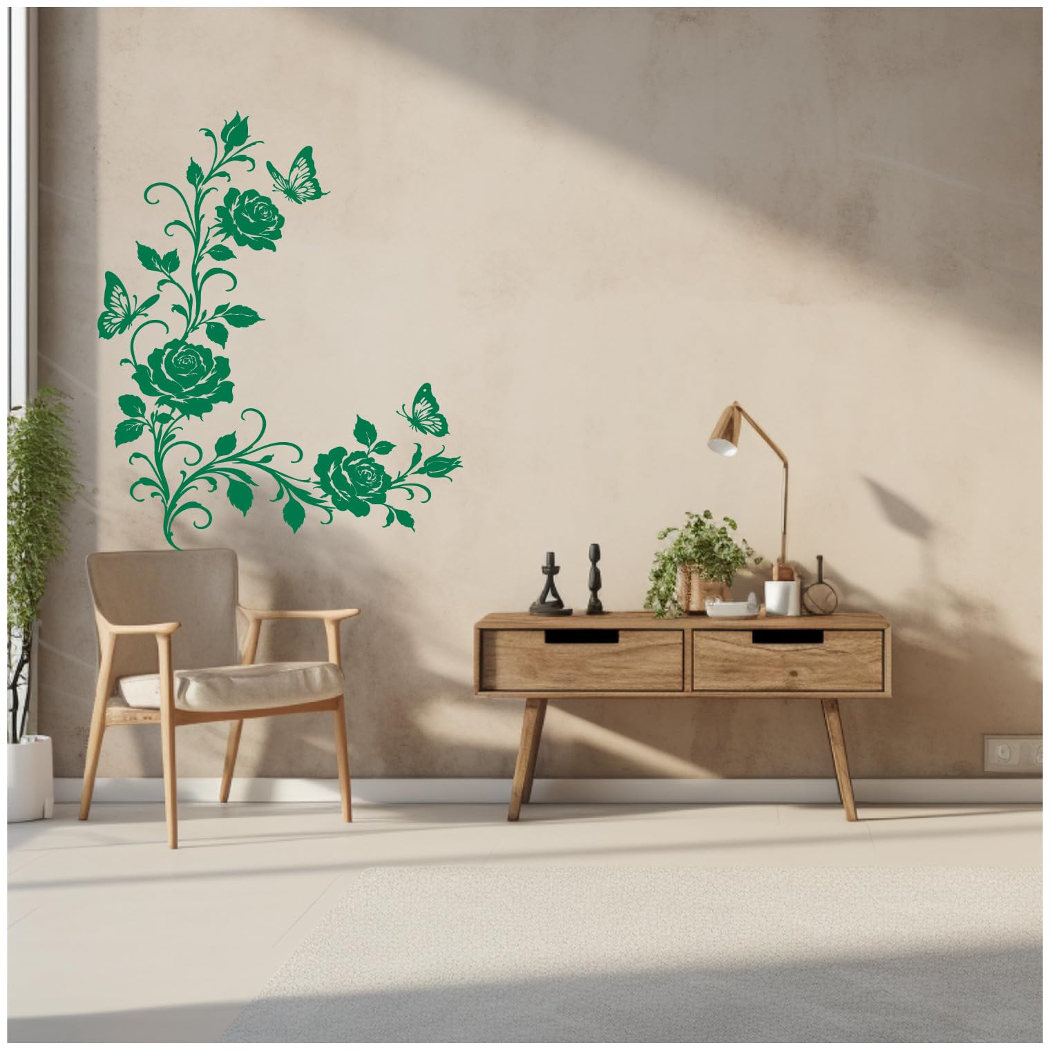 Samunshi® Wandtattoo Rosen Blumenranken Ecke mit Schmetterlingen Elegante Blumen Wanddekoration Florales Wandmotiv für Wohnzimmer, Schlafzimmer, Flur und Küche rot 89 x 120cm