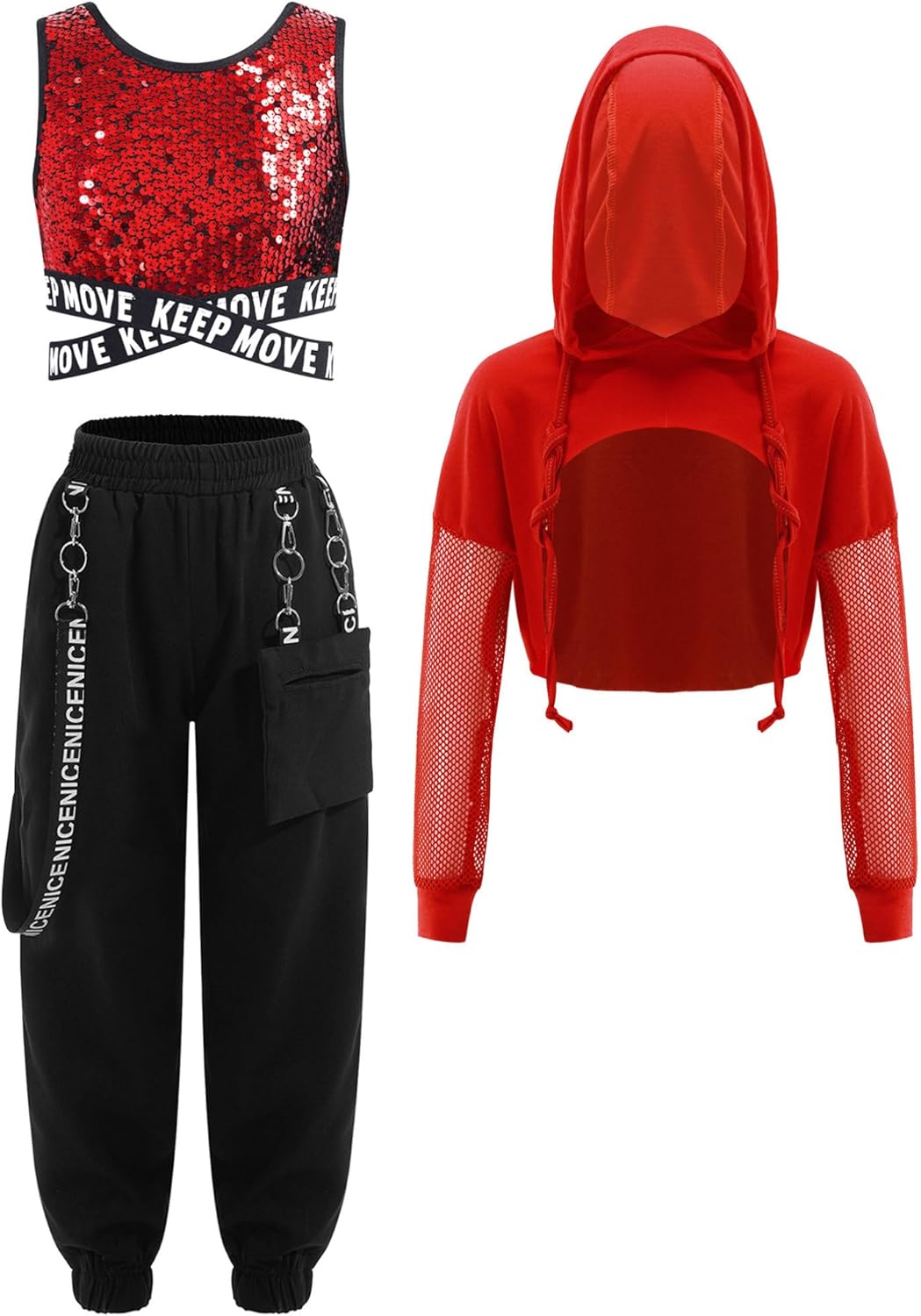 JEATHA Kids Girls Hip Hop Dance Outfits 3Pcs Sports Suit Workout Hoodie Crop Top Vest and Jogger Pants Set