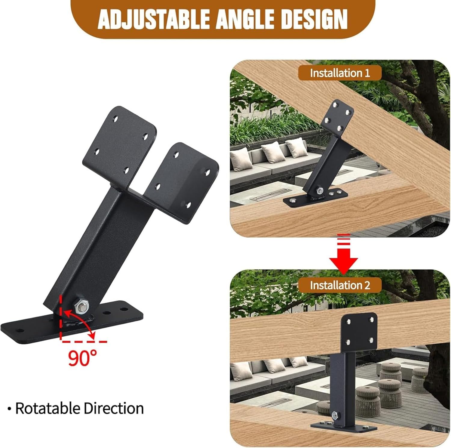 3 Pack Adjustable Saddle Patio Roof Riser Kit, Heavy Duty Pergola Roof Brackets Fit 4x4 Wood Beam for Wood Patio Cover Gazebo