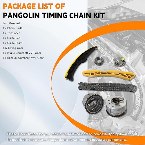 Miniatura 3 de PANGOLIN Kit de cadena de distribución con 2 piñones de engranaje VVT para 2012-2016 Accent Sonata Tucson Veloster Kia Rio Forte5 Soul 1.6L motor,